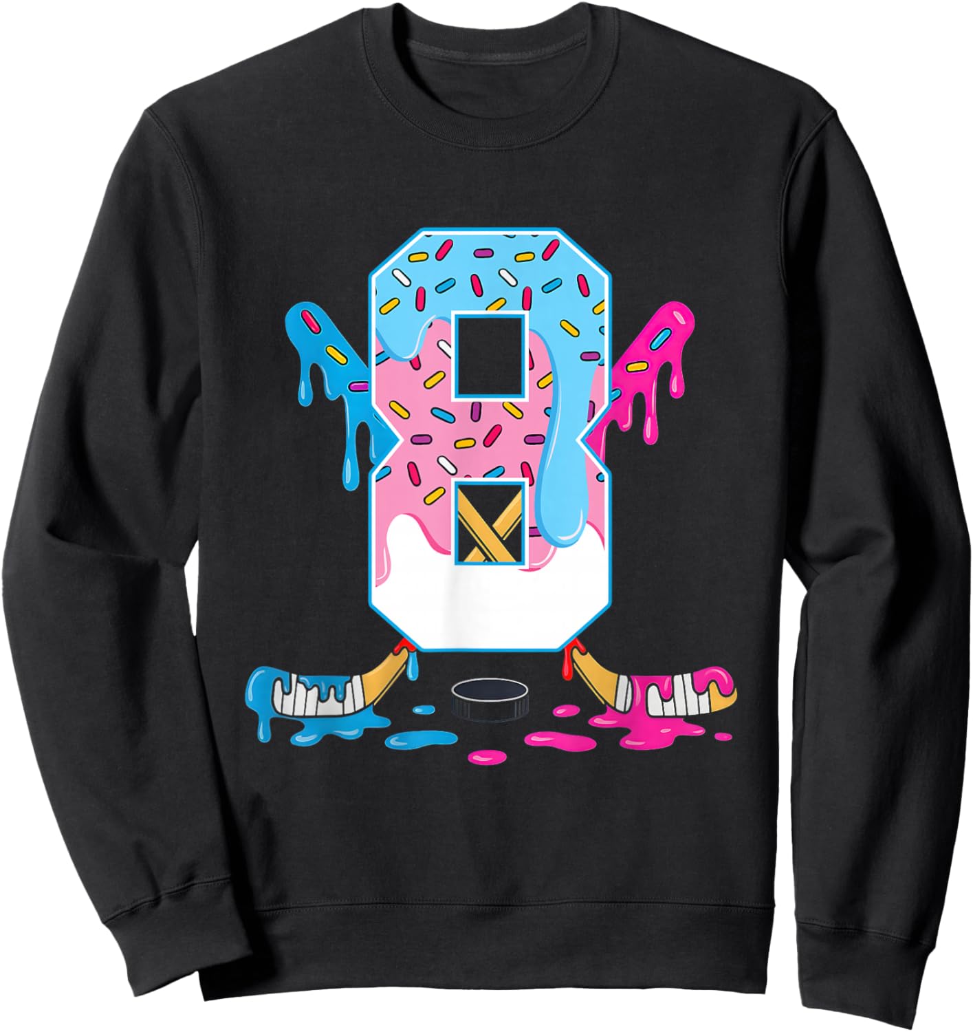 Hockey 8 Years Old Ice Cream Drip 8th Birthday Kids Gift Sweatshirt - Sweatshirt | Black