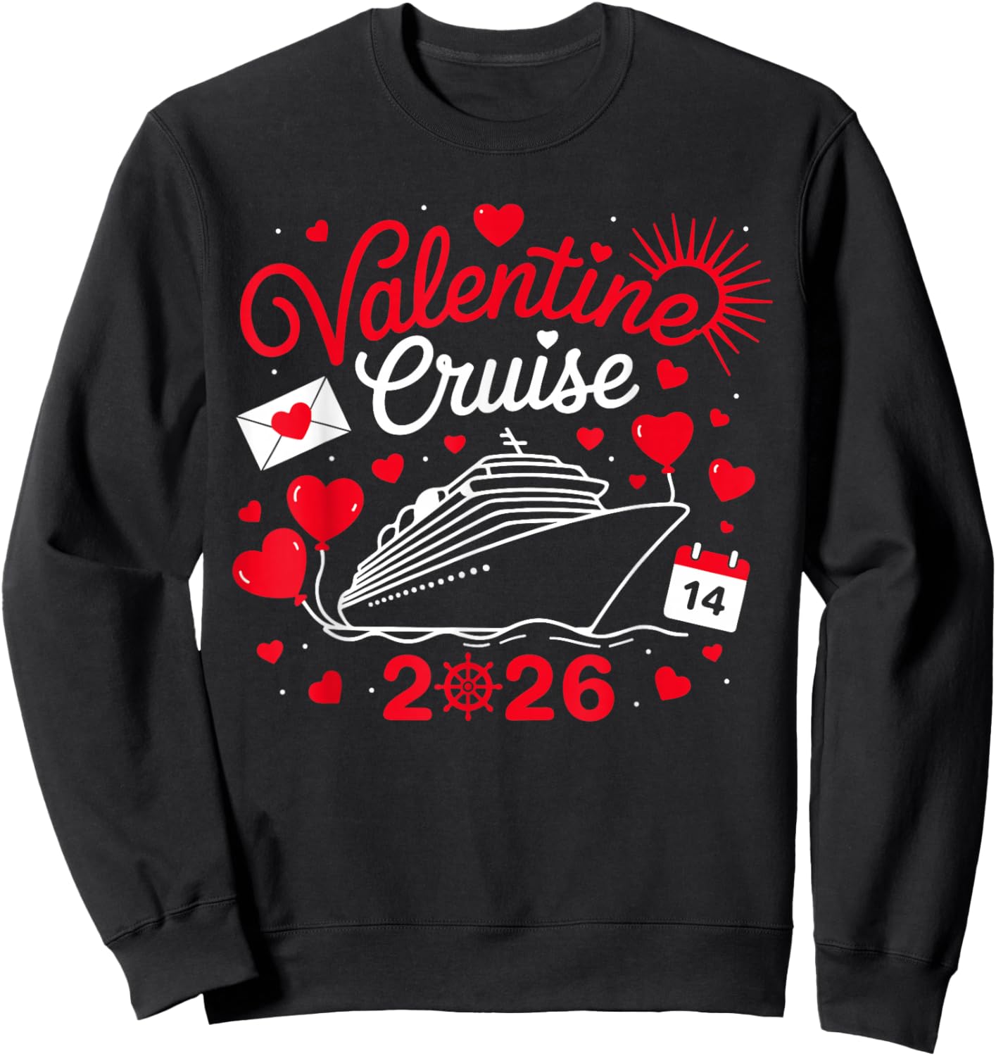 Cute Valentine Cruise 2026 Matching Couple Holiday Sweatshirt - Sweatshirt | Black