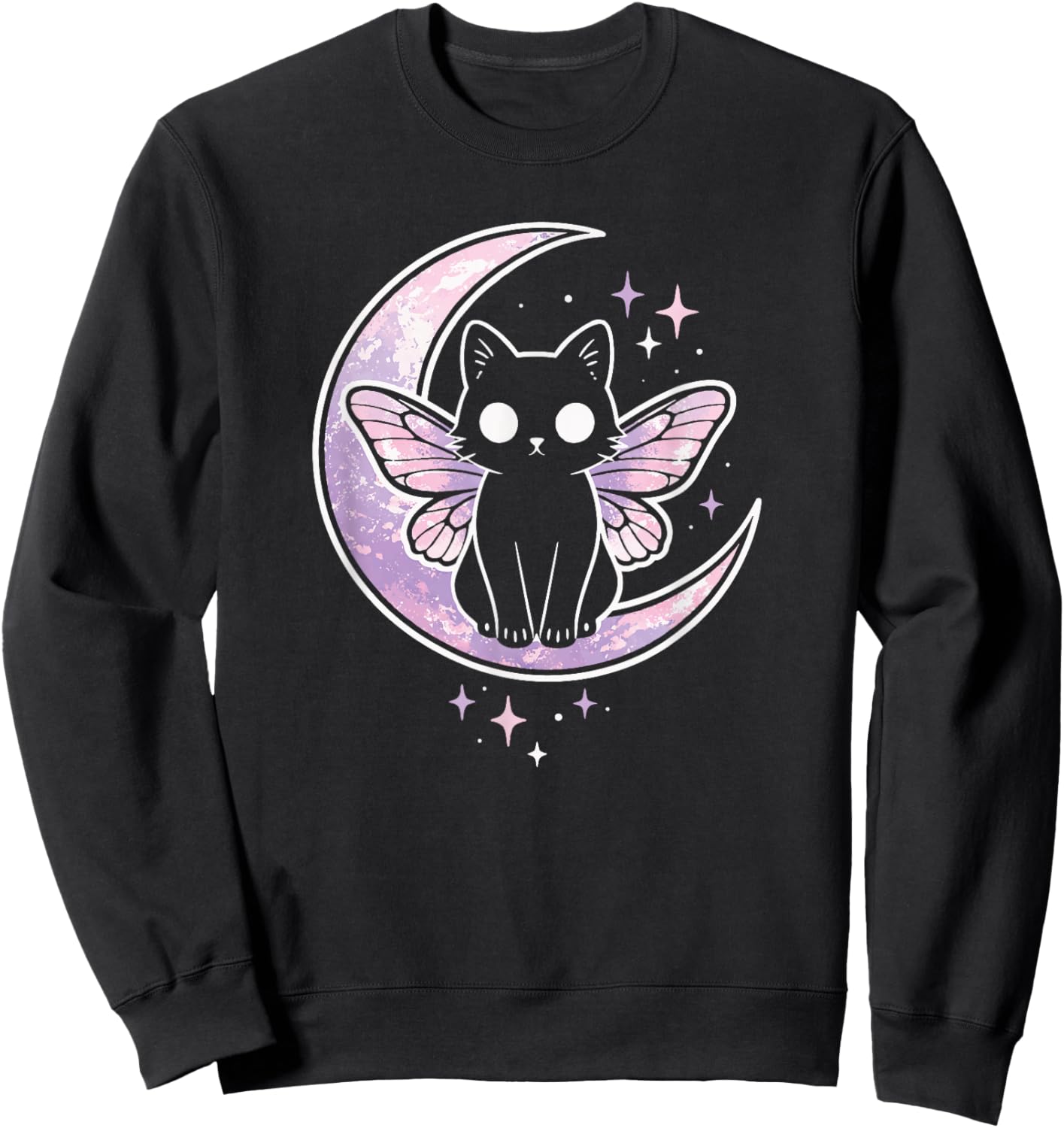 Cat Kitty Butterfly Moth Purple Pink Alt Kawaii Pastel Goth Sweatshirt - Sweatshirt | Black