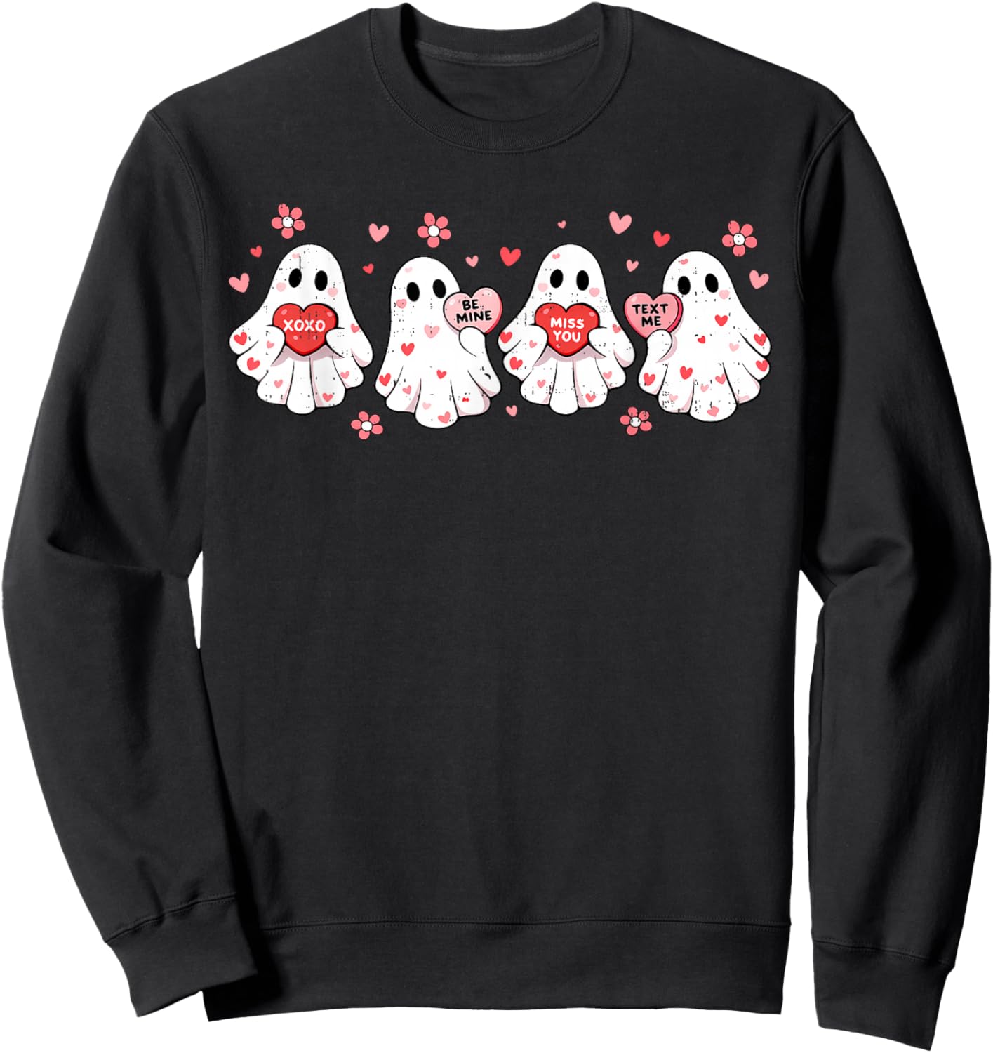 Cute Ghost Love Hearts Valentines Day Teens Girls Sweatshirt - Sweatshirt | Black