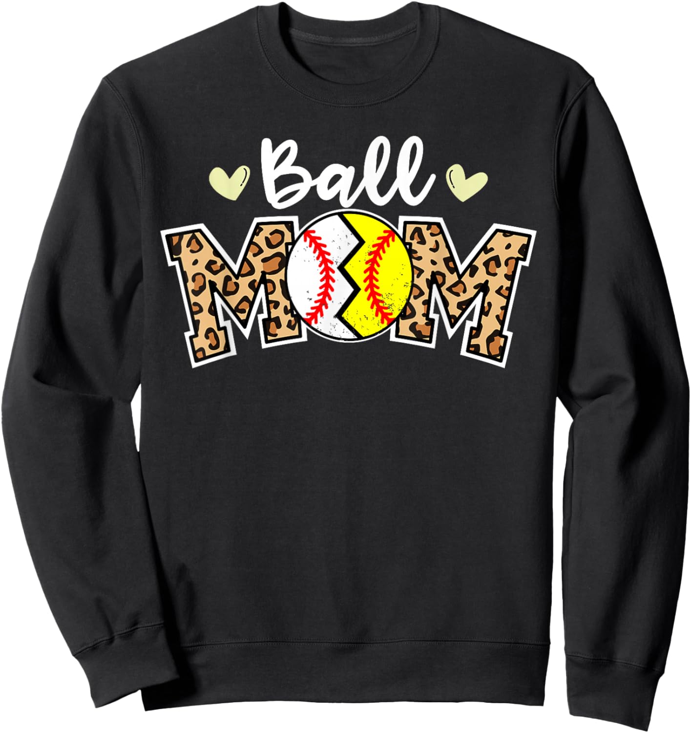 Ball Mom Leopard Funny Baseball Softball Player Mom Sweatshirt - Sweatshirt | Black