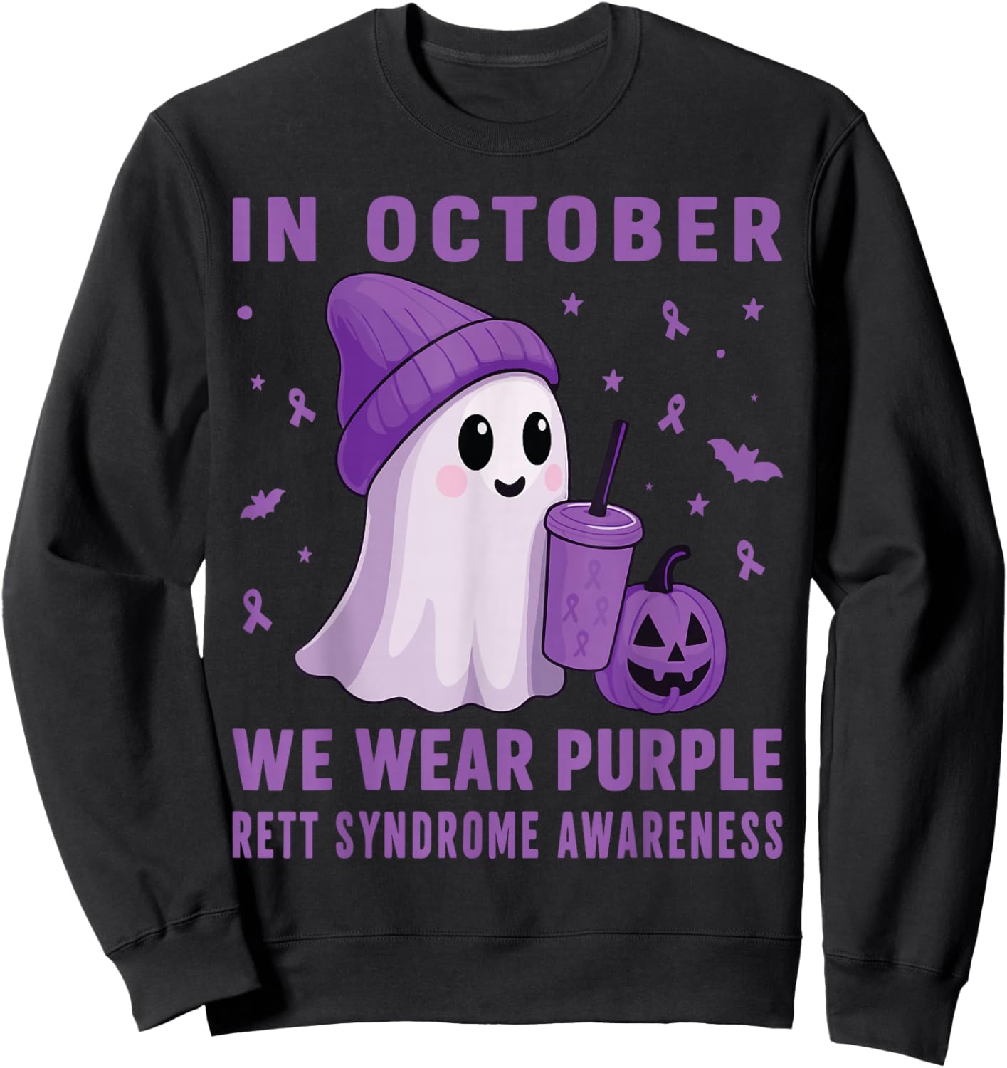 Halloween Boo Rett Syndrome Awareness in October Purple Sweatshirt - Sweatshirt | Black