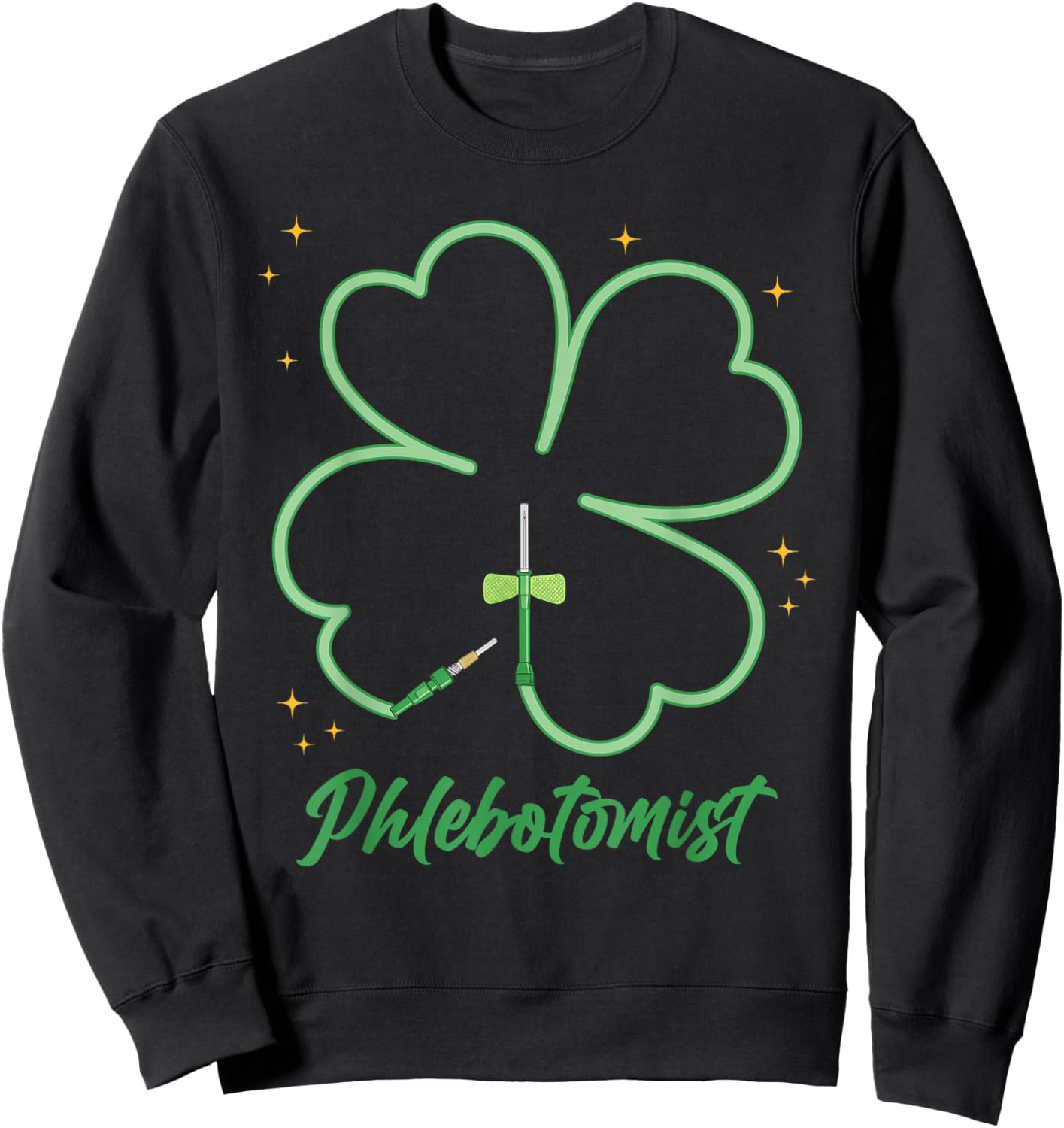 St Patrick’s Day Phlebotomist Shamrock Nurse Men Women Sweatshirt - Sweatshirt | Black