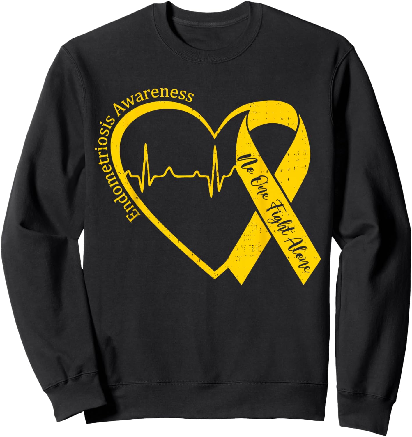 Endometriosis Awareness Heart Yellow Ribbon Endo Support Sweatshirt - Sweatshirt | Black