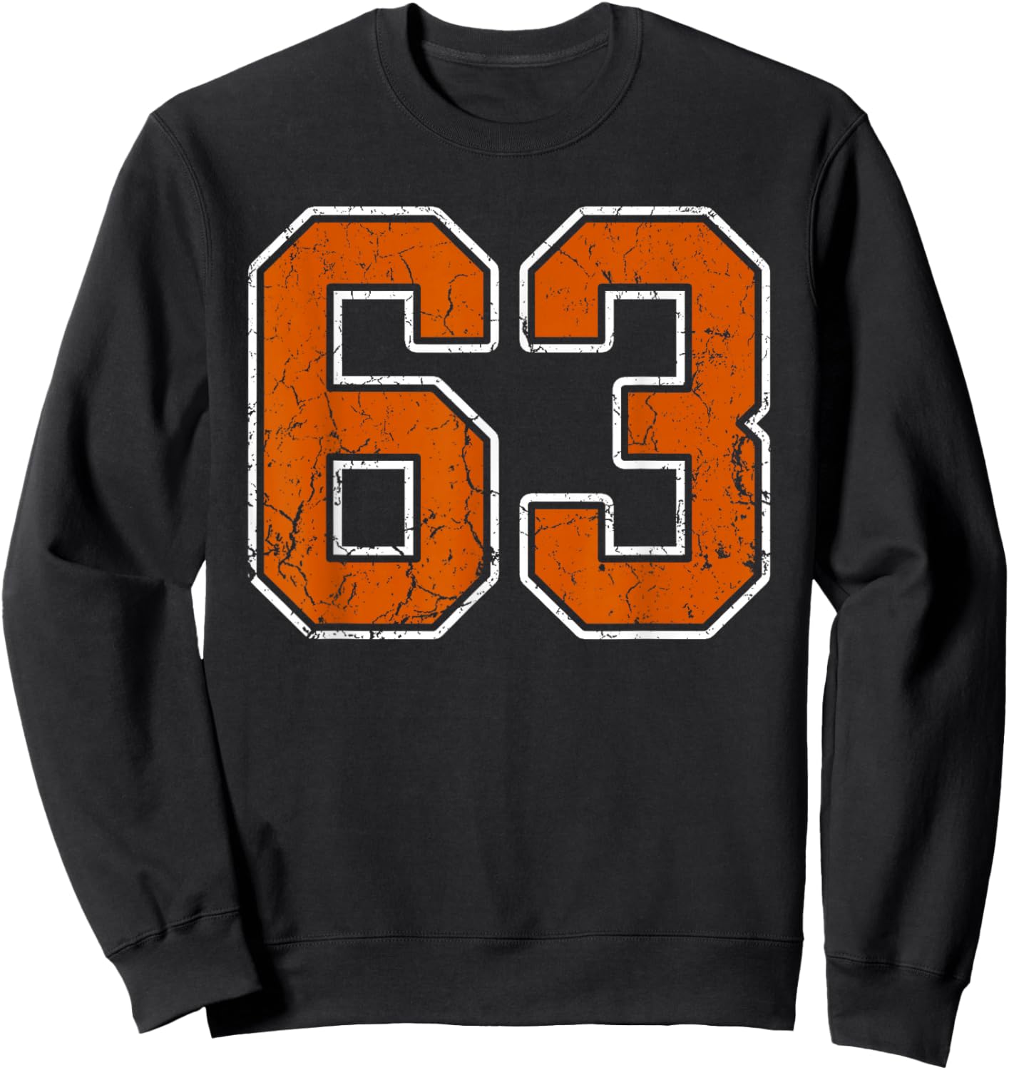 Grunge Burnt Orange and White #63 Sports Jersey Number 63 Sweatshirt - Sweatshirt | Black