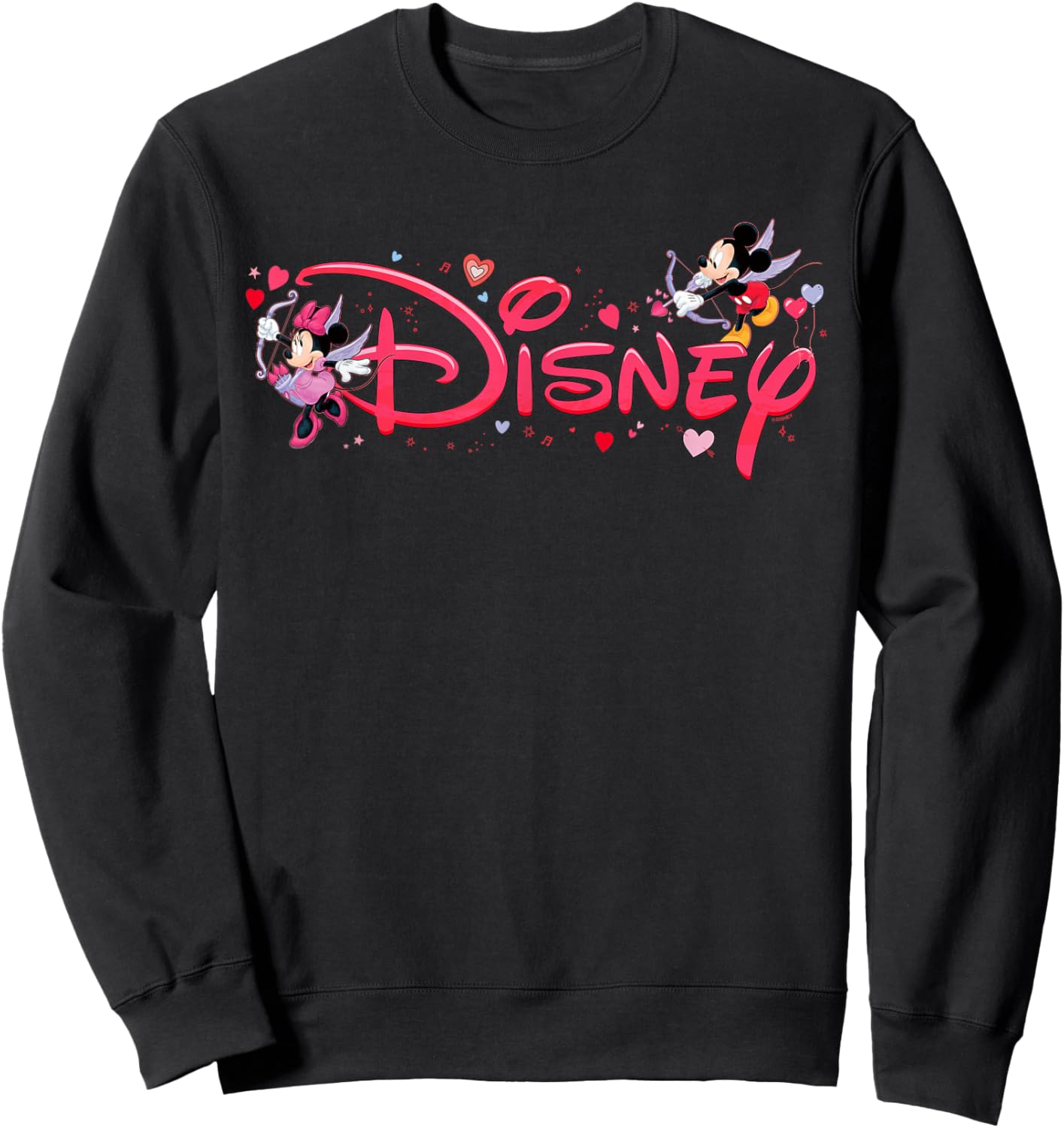 Disney Mickey & Minnie Valentine's Day Script Logo Trip Sweatshirt - Sweatshirt | Black