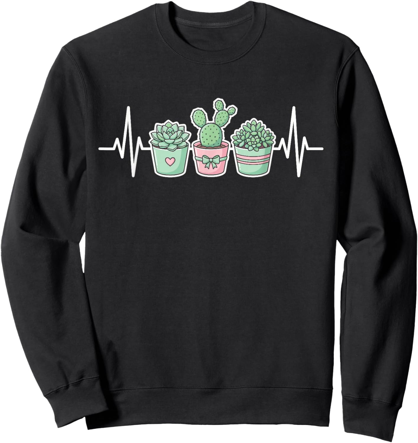 Funny Plant Heartbeat Succulent Cactus Gardener Sweatshirt - Sweatshirt | Black