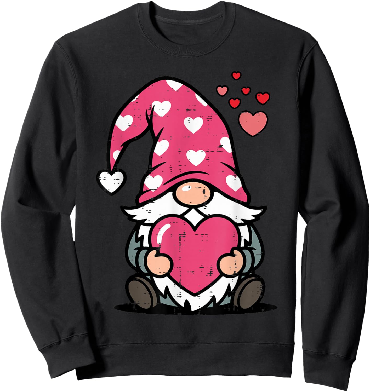 Valentines Day Gnome Heart Cute Love Women Girls Kids Men Sweatshirt - Sweatshirt | Black