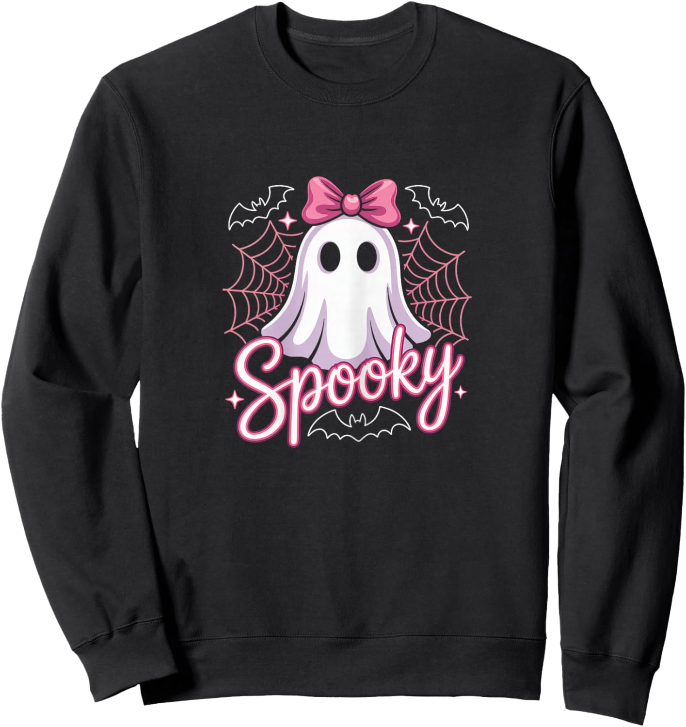 Spooky Ghost with Pink Bow Sweatshirt - Sweatshirt | Black