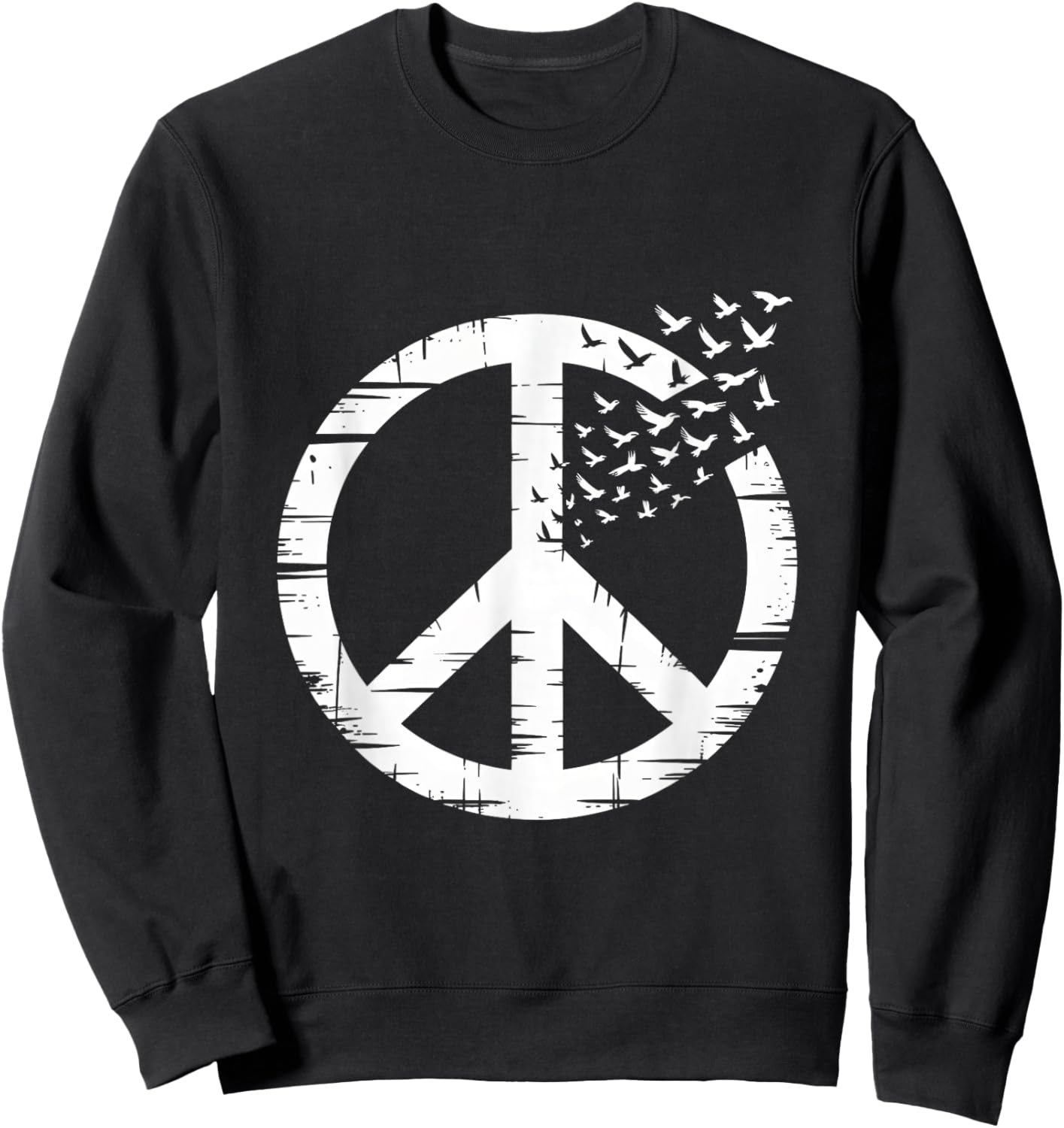 Peace Symbol Hippie Minimalist Flying Birds Activist Sweatshirt - Sweatshirt | Black