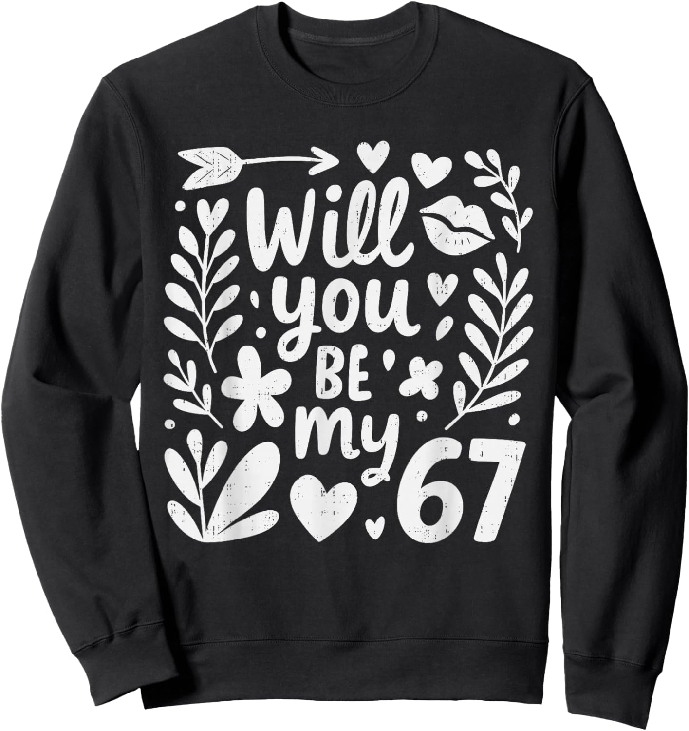 Trending Six Seven 6 7 Meme Valentines Day Girls Kids Sweatshirt - Sweatshirt | Black
