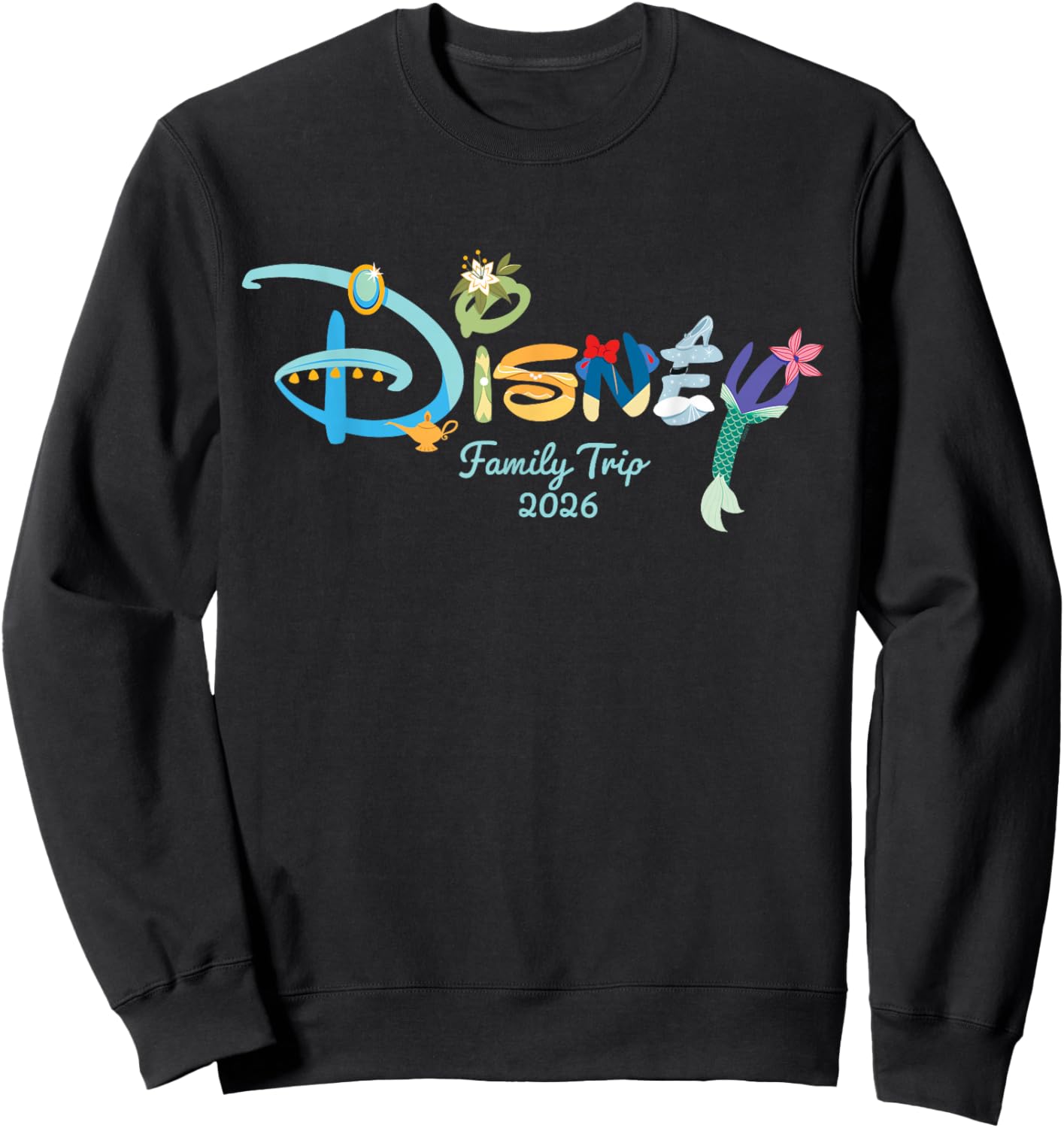 Disney Princess Letters Logo Family Trip Matching 2026 Sweatshirt - Sweatshirt | Black