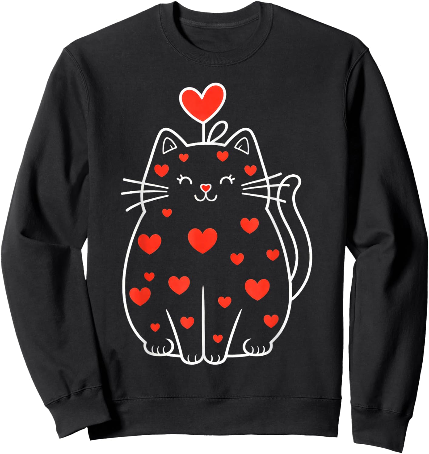 Heart Cat Valentine Sweatshirt - Sweatshirt | Black