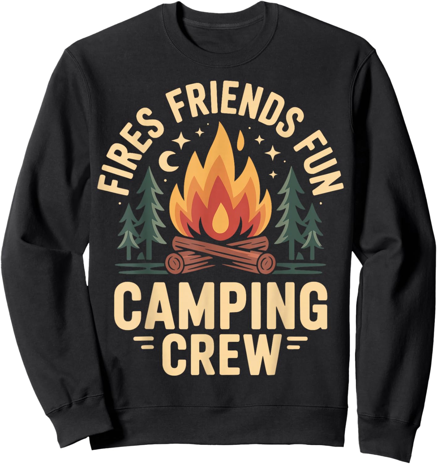 Fires Friends Fun Camping Crew Sweatshirt - Sweatshirt | Black