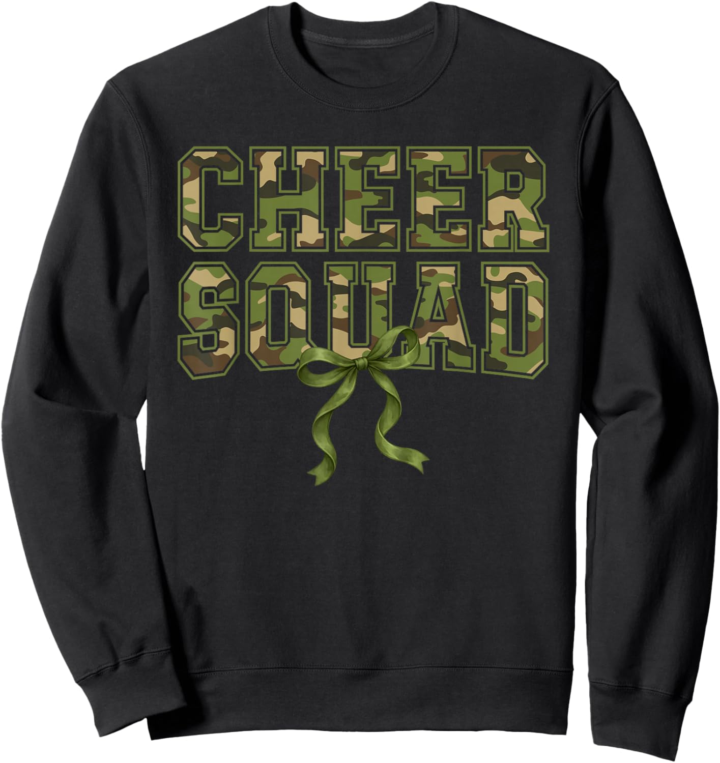 Cheer Squad Camo Coquette Bow Retro Camouflage Cheerleader Sweatshirt - Sweatshirt | Black