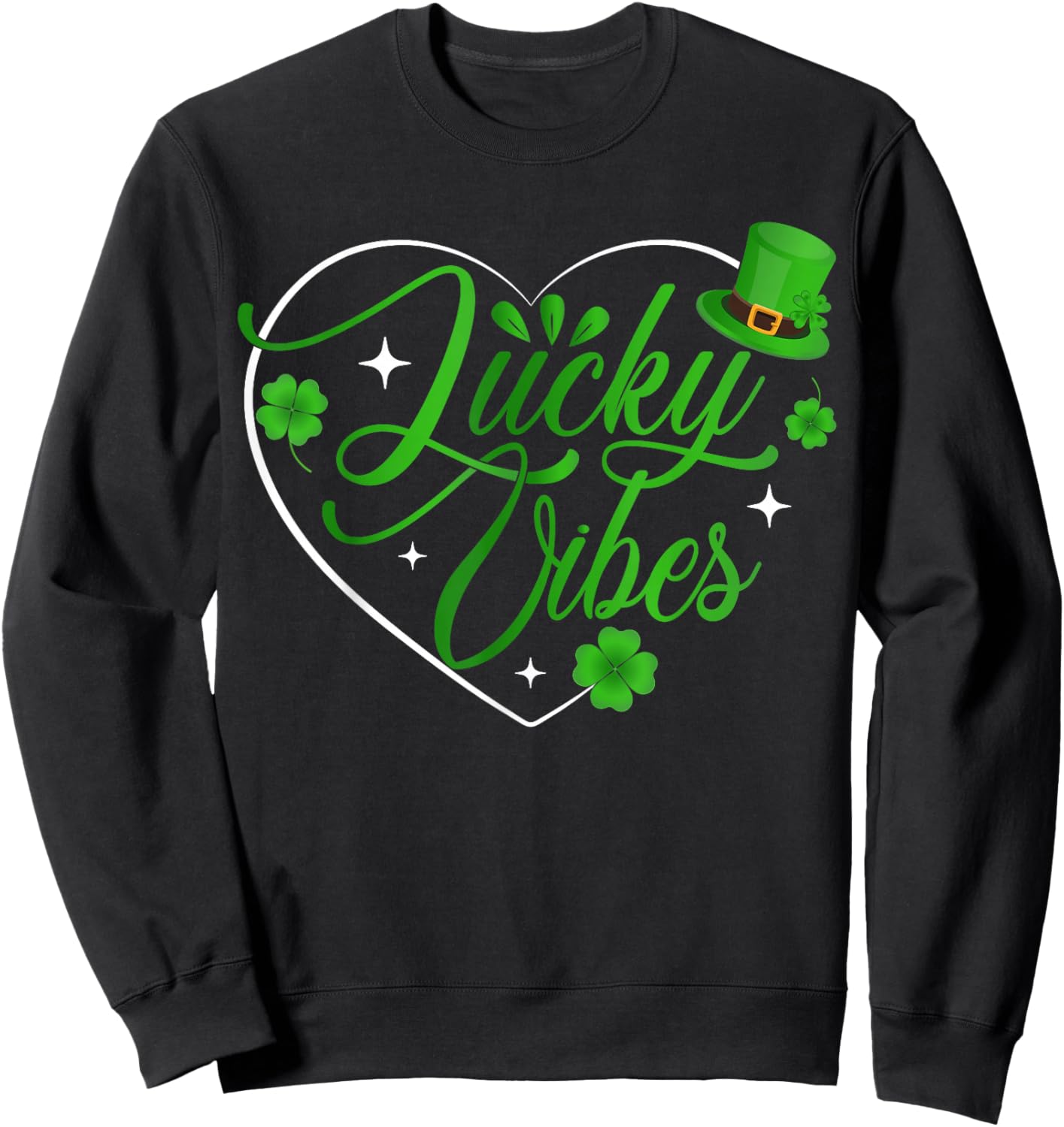 Lucky Vibes St Patrick’s Day Shirt Shamrock Heart Sweatshirt - Sweatshirt | Black