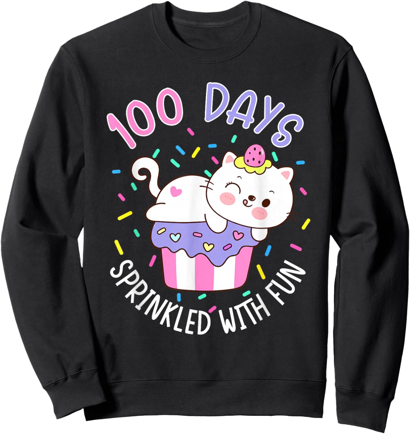 100 Days Sprinkled with Fun Cupcake 100th Day of School Kids Sweatshirt - Sweatshirt | Black