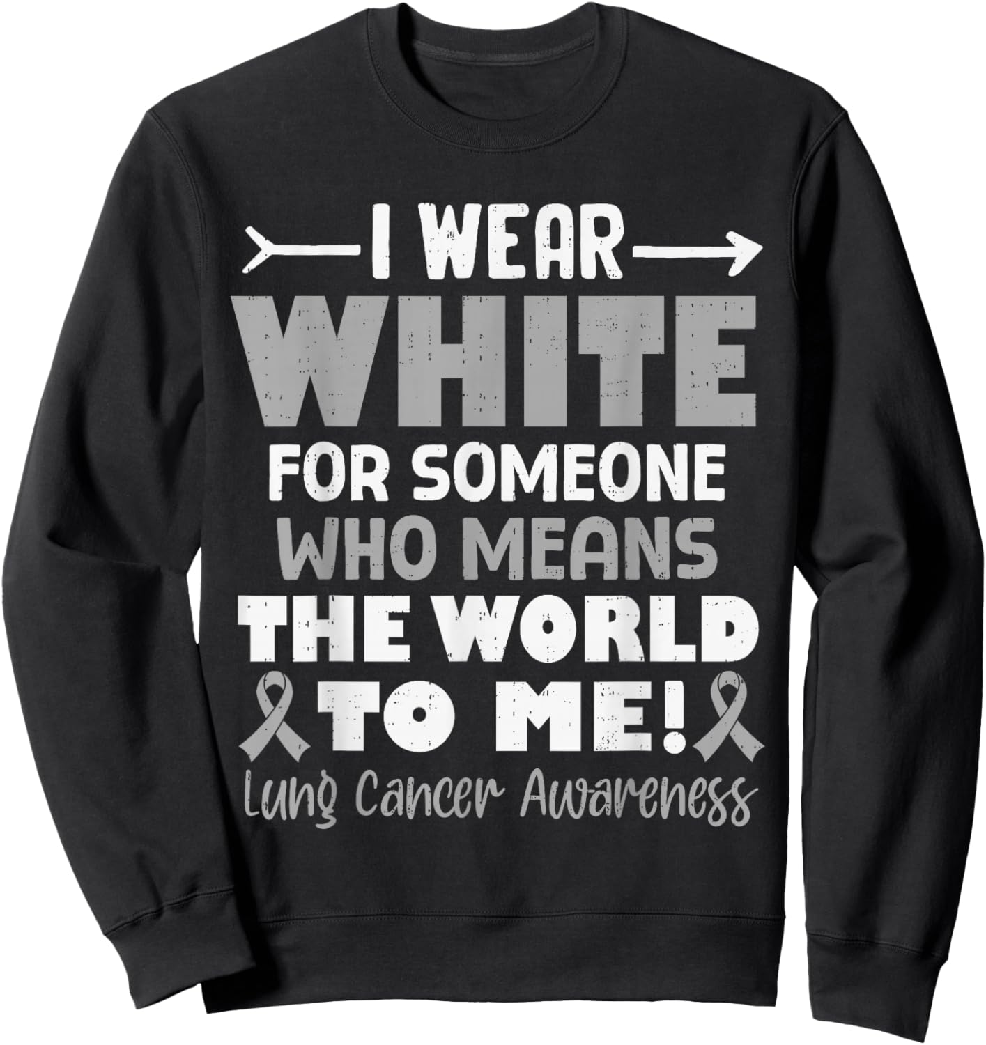 Support Lung Cancer Awareness White Ribbon Men Women Kids Sweatshirt - Sweatshirt | Black