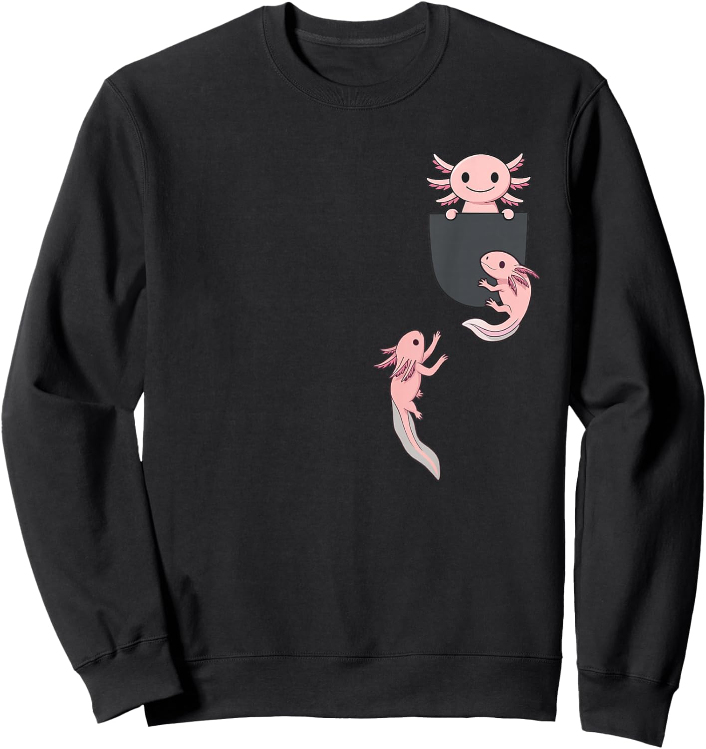 Cute Little Axolotl Playing Climbing in Pocket Men Women Kid Sweatshirt - Sweatshirt | Black
