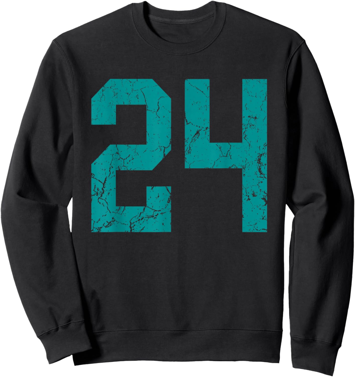 Distressed Teal Number 24 Jersey Player Uniform #24 Fan Sweatshirt - Sweatshirt | Black