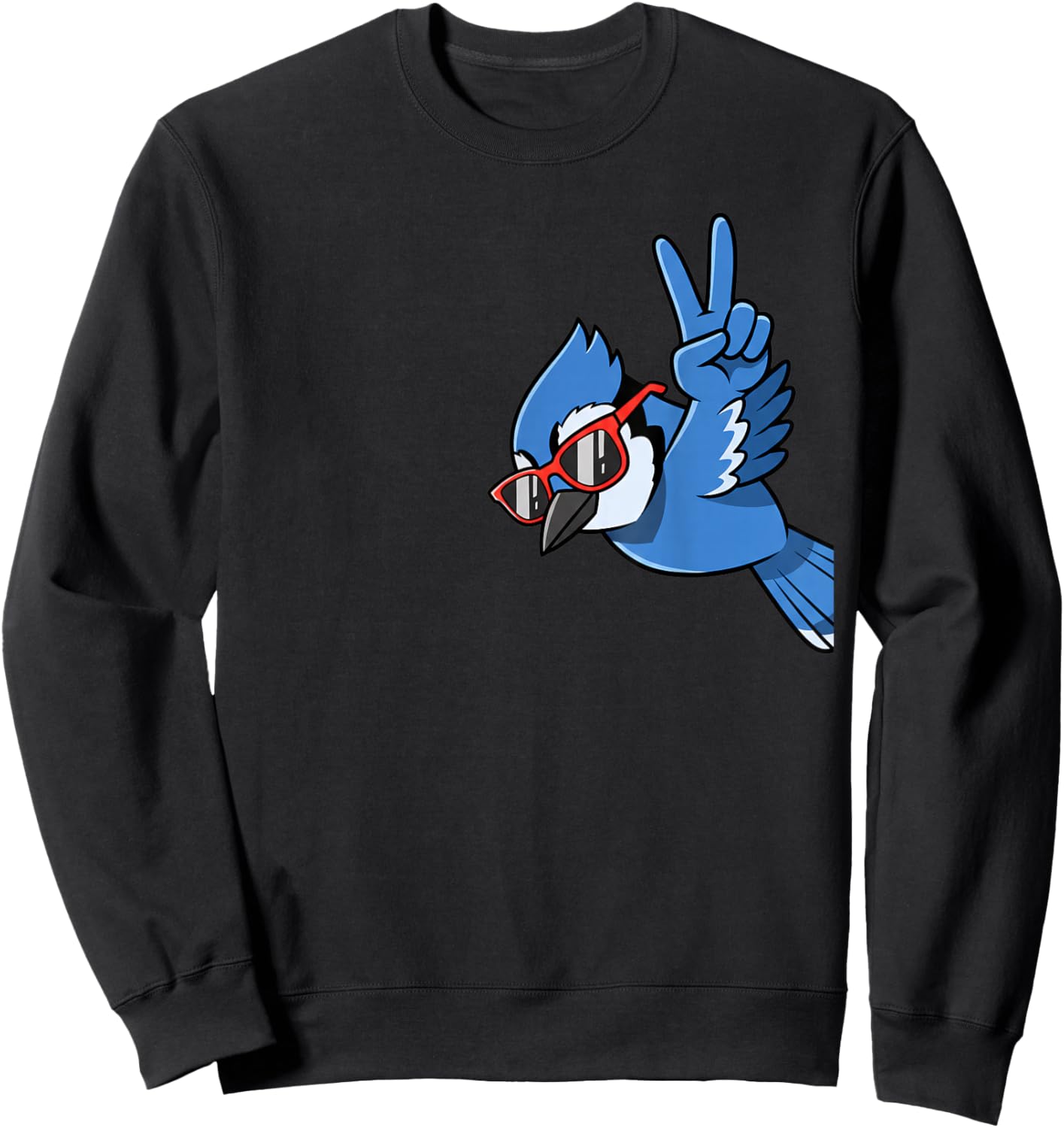 Bird, My Cool Blue Jay with Sunglasses & Peace Sign Sweatshirt - Sweatshirt | Black