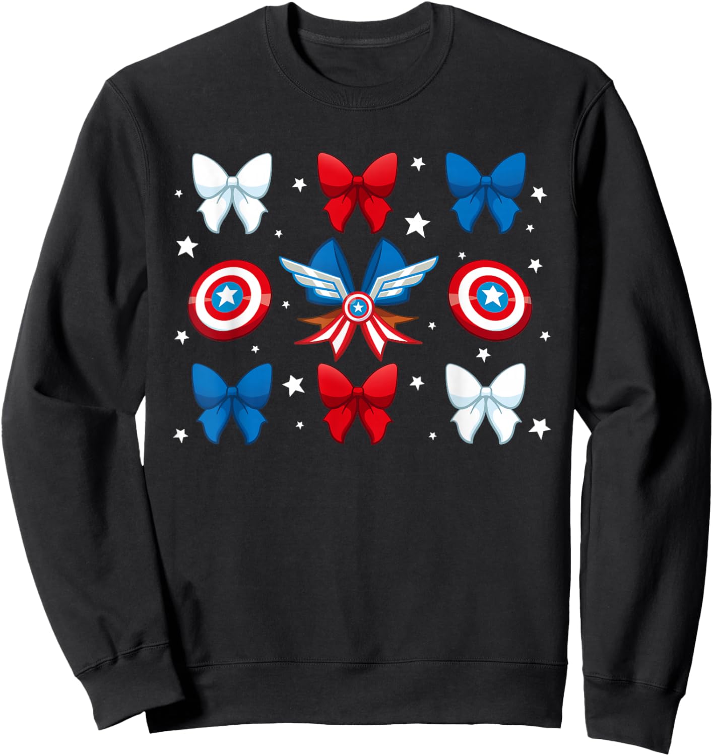 Marvel Super Heroes Captain America Coquette Bows Americana Sweatshirt - Sweatshirt | Black