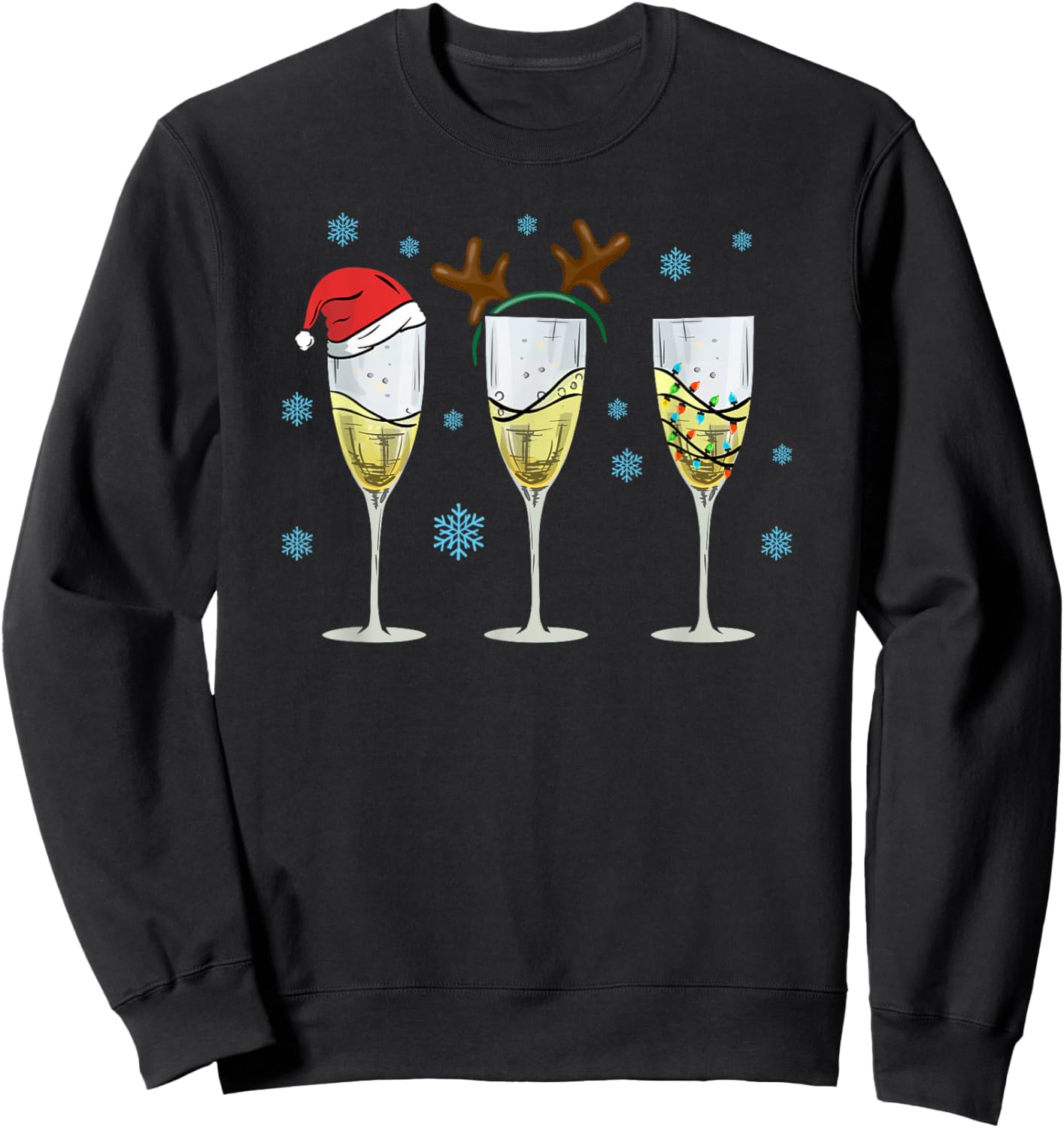 Funny Christmas Men Women Champagne Ugly Christmas Sweatshirt - Sweatshirt | Black