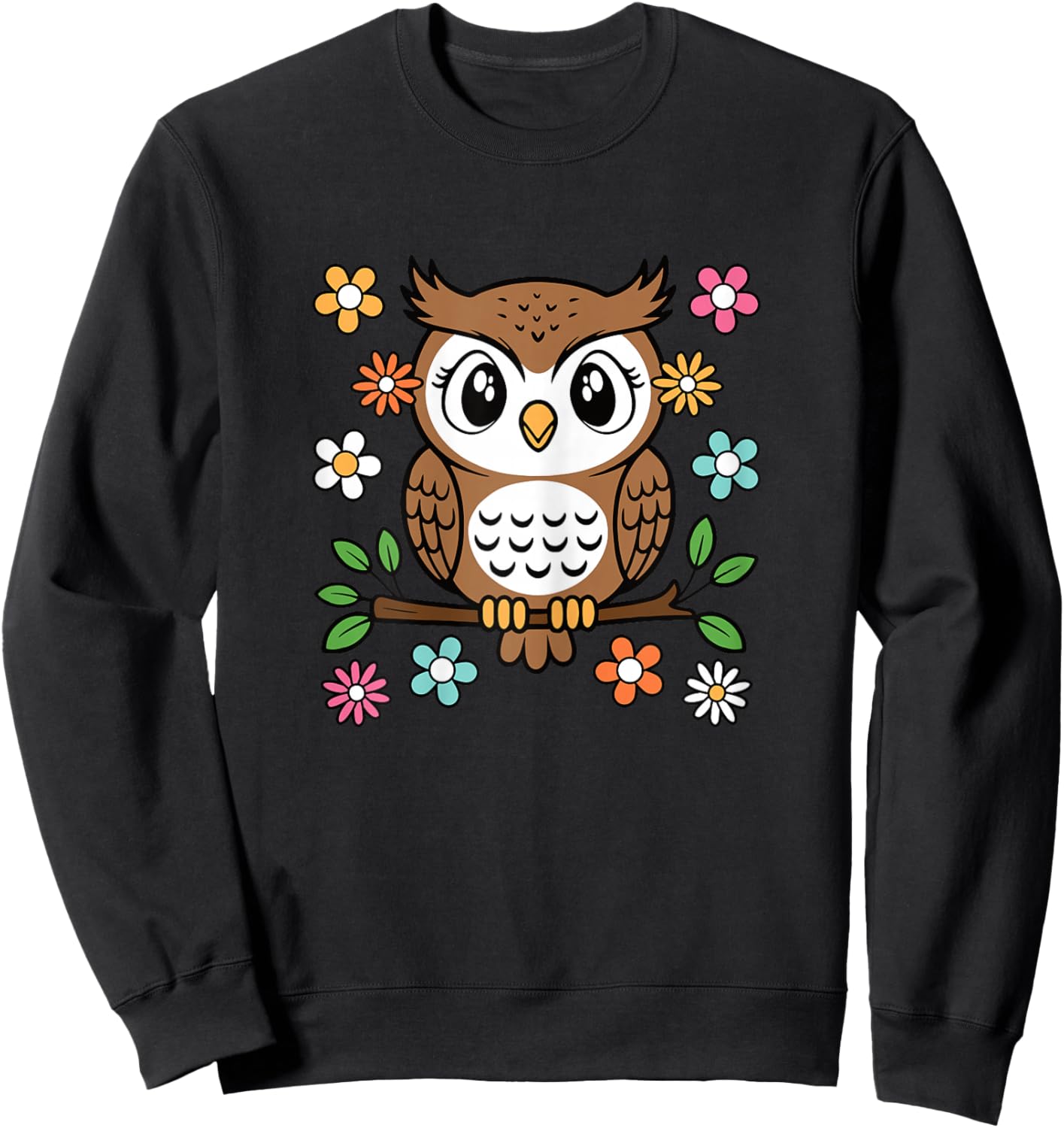Cute Owl Lover Groovy Kawaii Animal Women Girls Kids Sweatshirt - Sweatshirt | Black