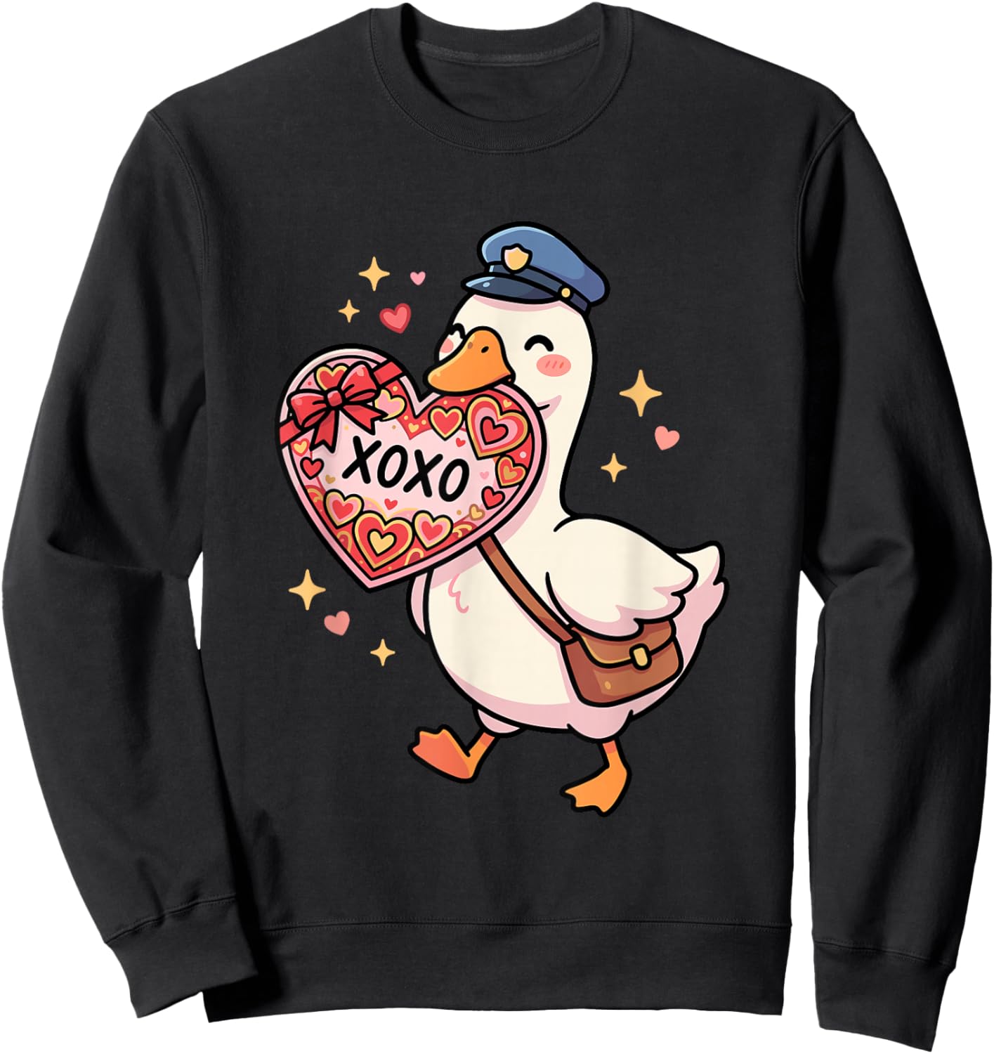 Cute Goose Mailman Valentine's Day XOXO Heart Love Sweatshirt - Sweatshirt | Black