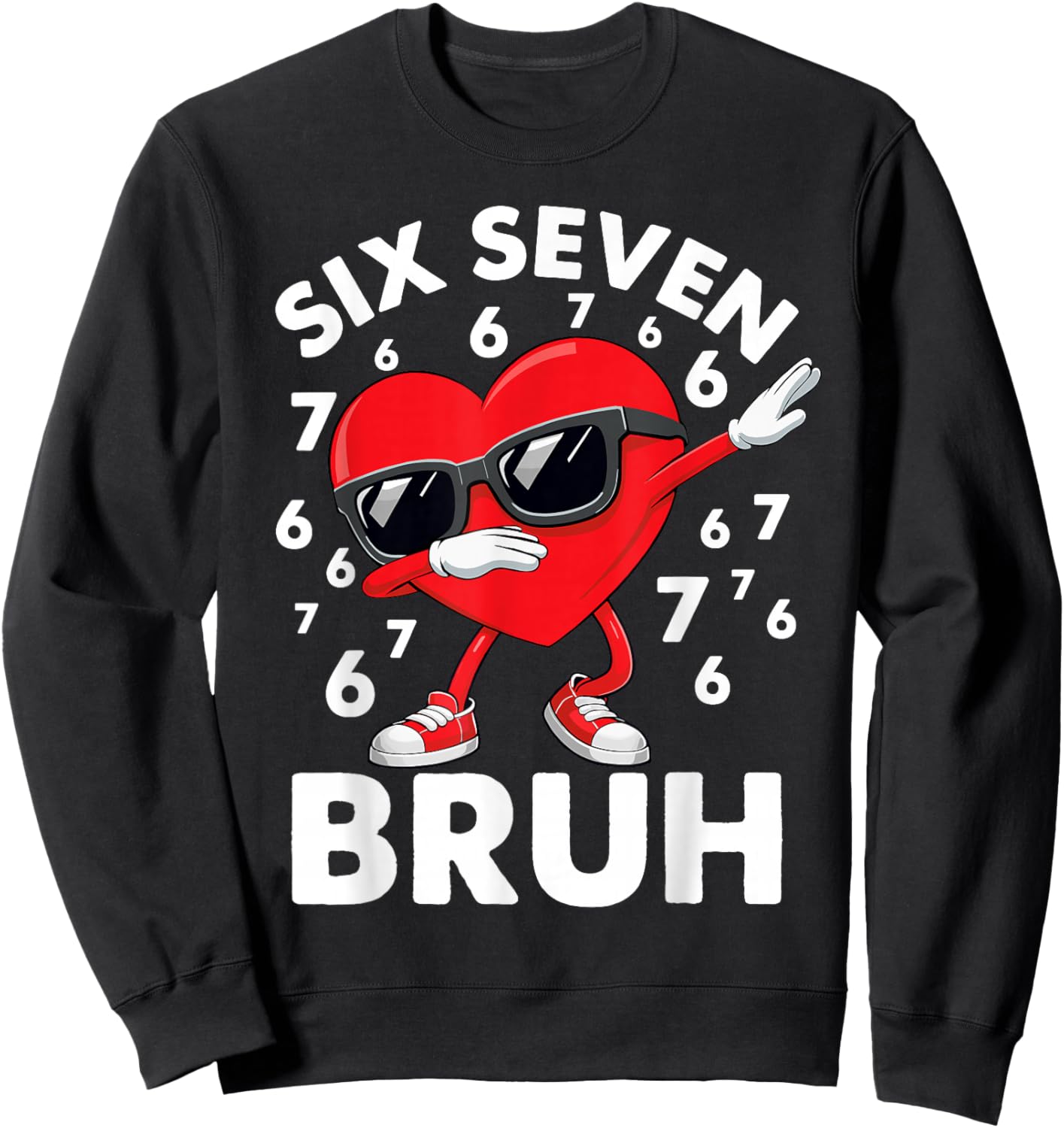 67 Meme Dabbing Heart Valentine’s Day Six Seven Bruh Kids Sweatshirt - Sweatshirt | Black