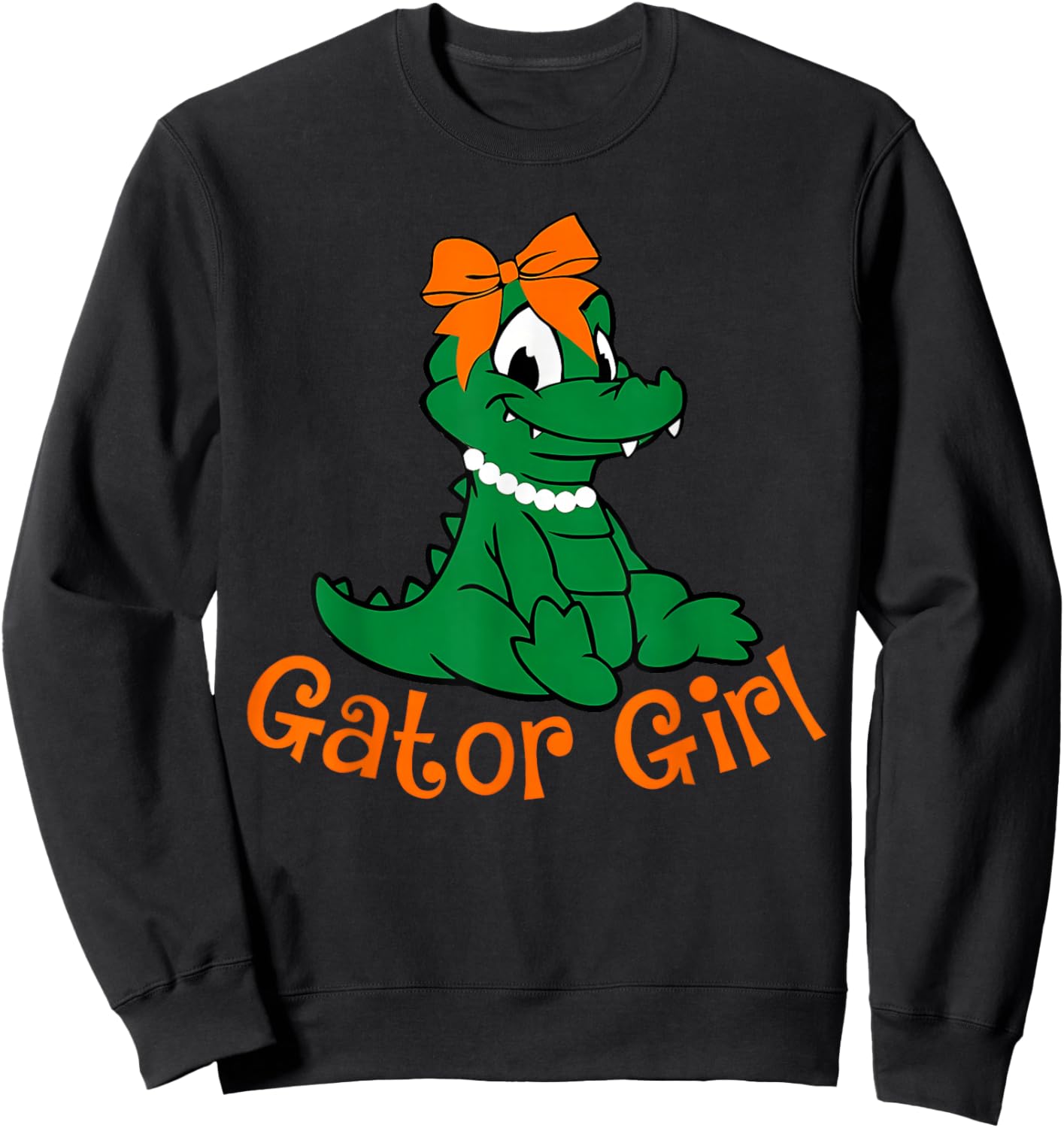 Gator Girl Cute Orange Bow Gator Women Girls Kids Sweatshirt - Sweatshirt | Black