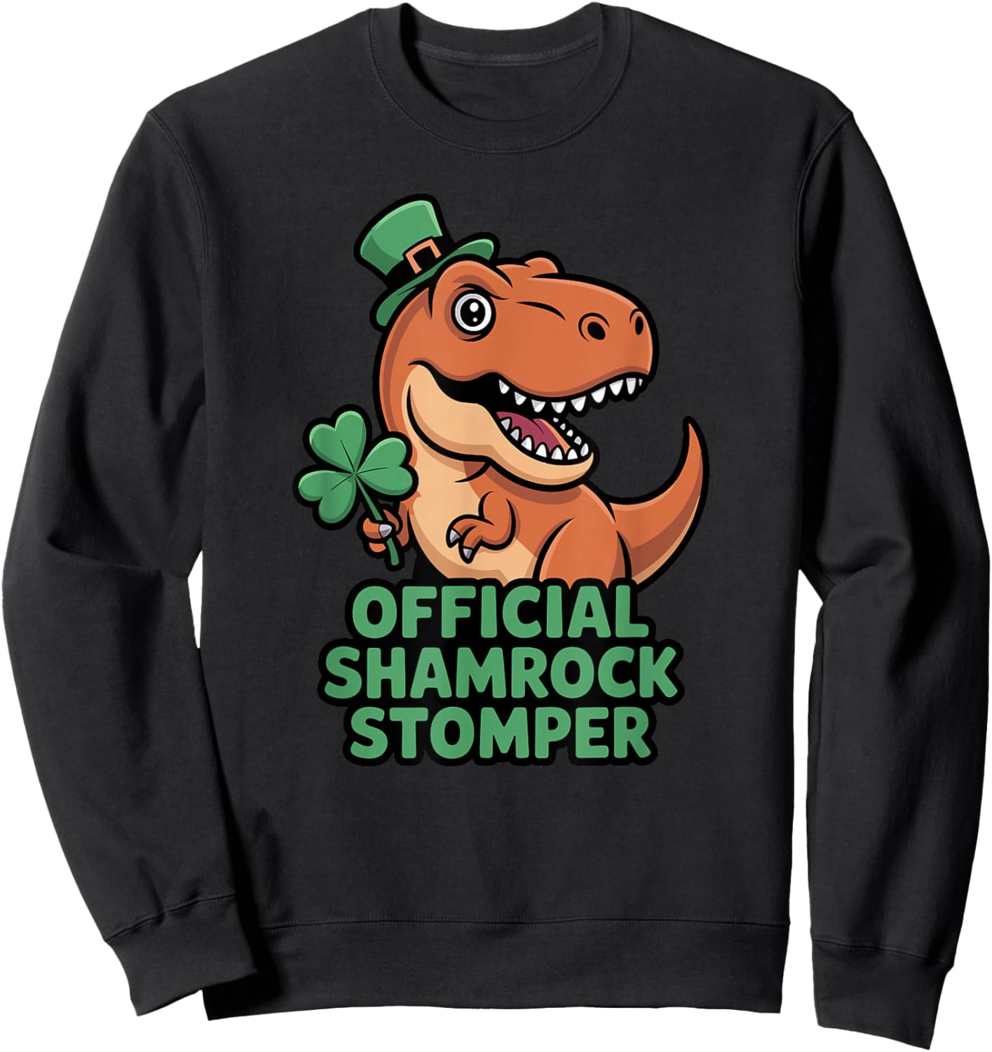 Official Shamrock Stomper St Patricks Day T-Rex Dinosaur Boy Sweatshirt - Sweatshirt | Black