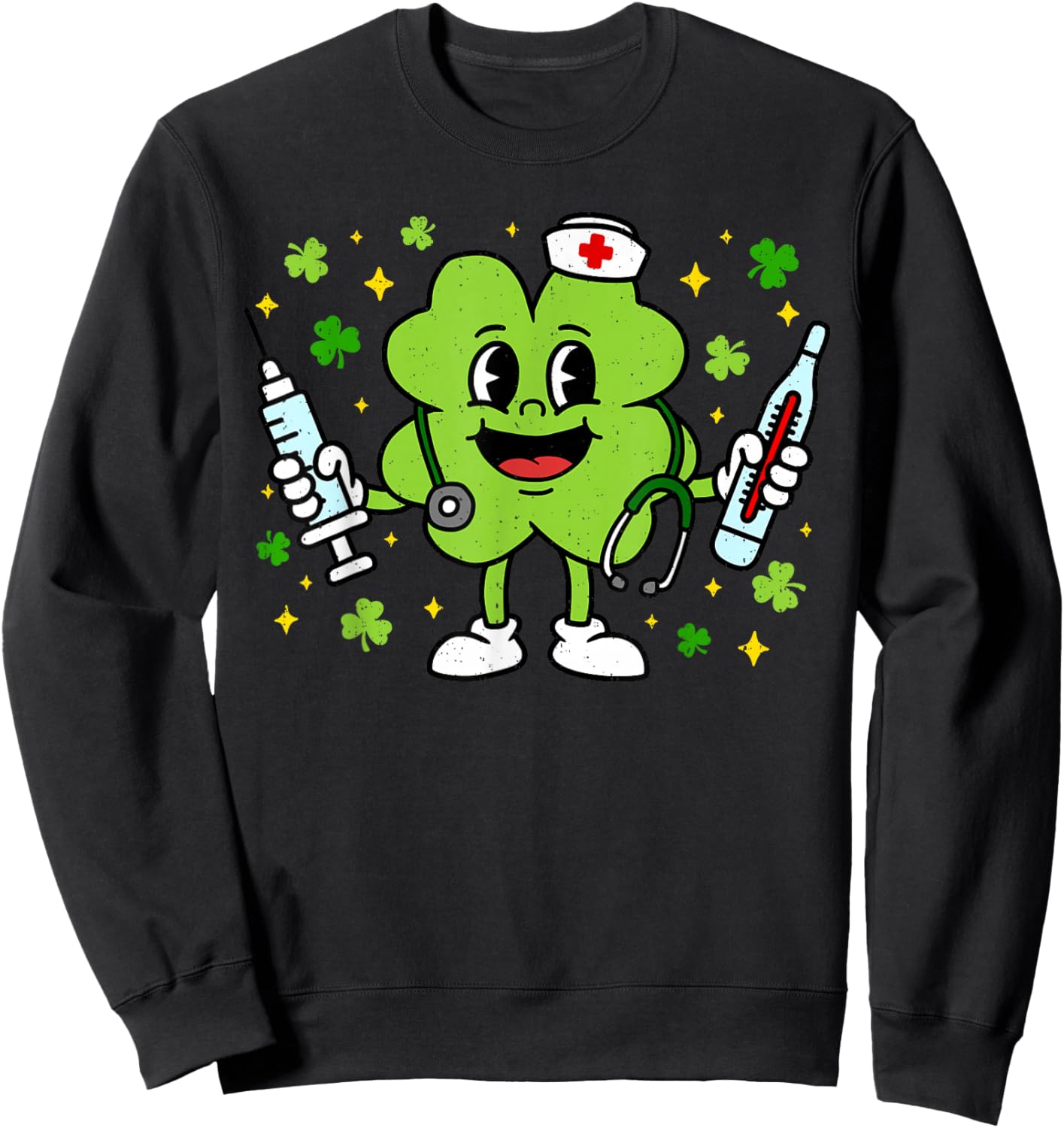 Nurse Shamrock St Patricks Day Saint Pattys Scrub Top Women Sweatshirt - Sweatshirt | Black