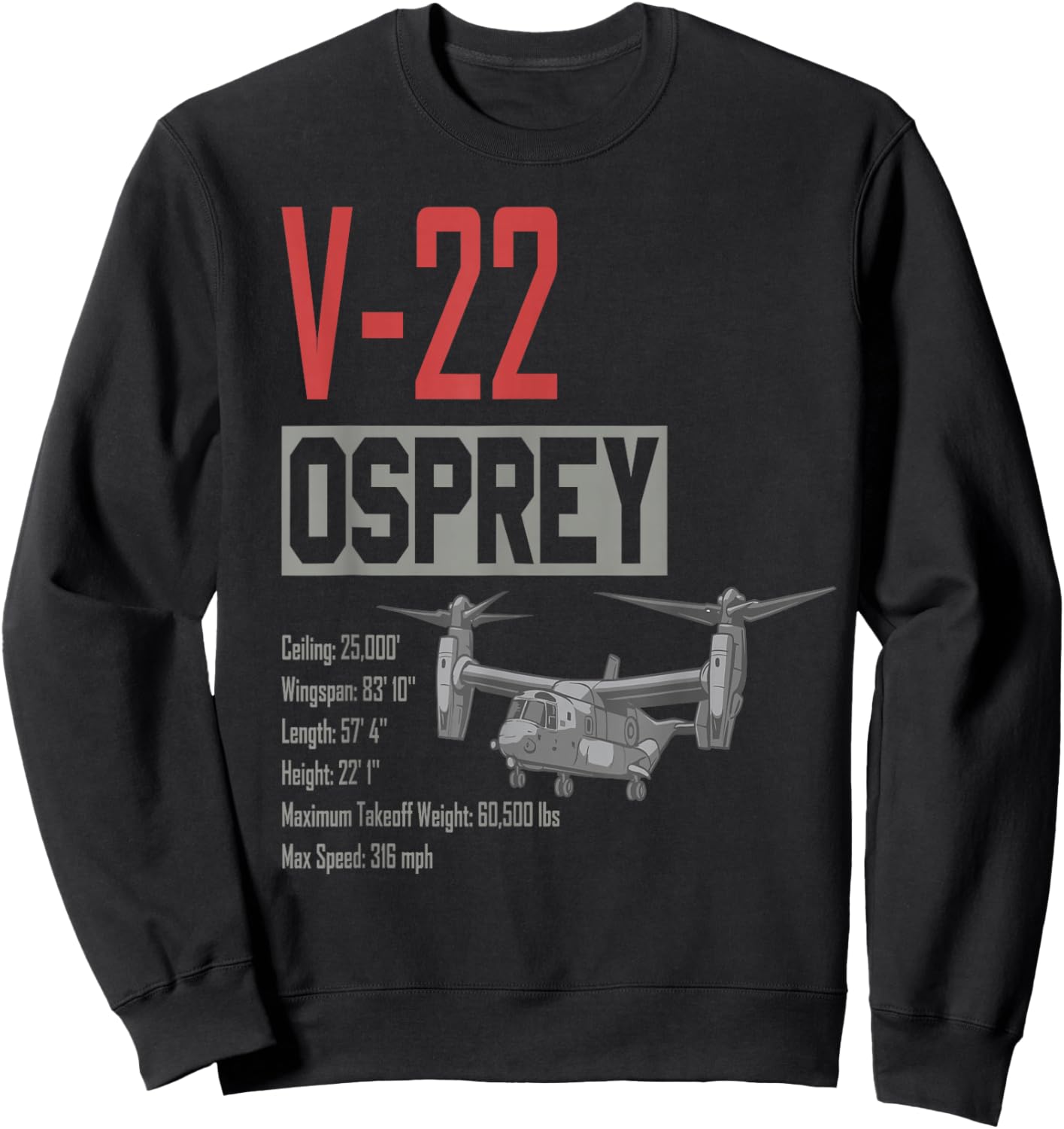 American V/STOL Military Aircraft V22 Osprey Sweatshirt - Sweatshirt | Black