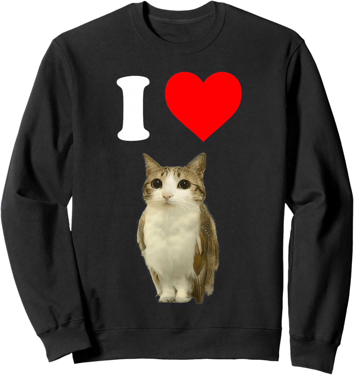 I Love Meowl Funny Cursed Cute Cat Owl Meme Brain Rot Silly Sweatshirt - Sweatshirt | Black