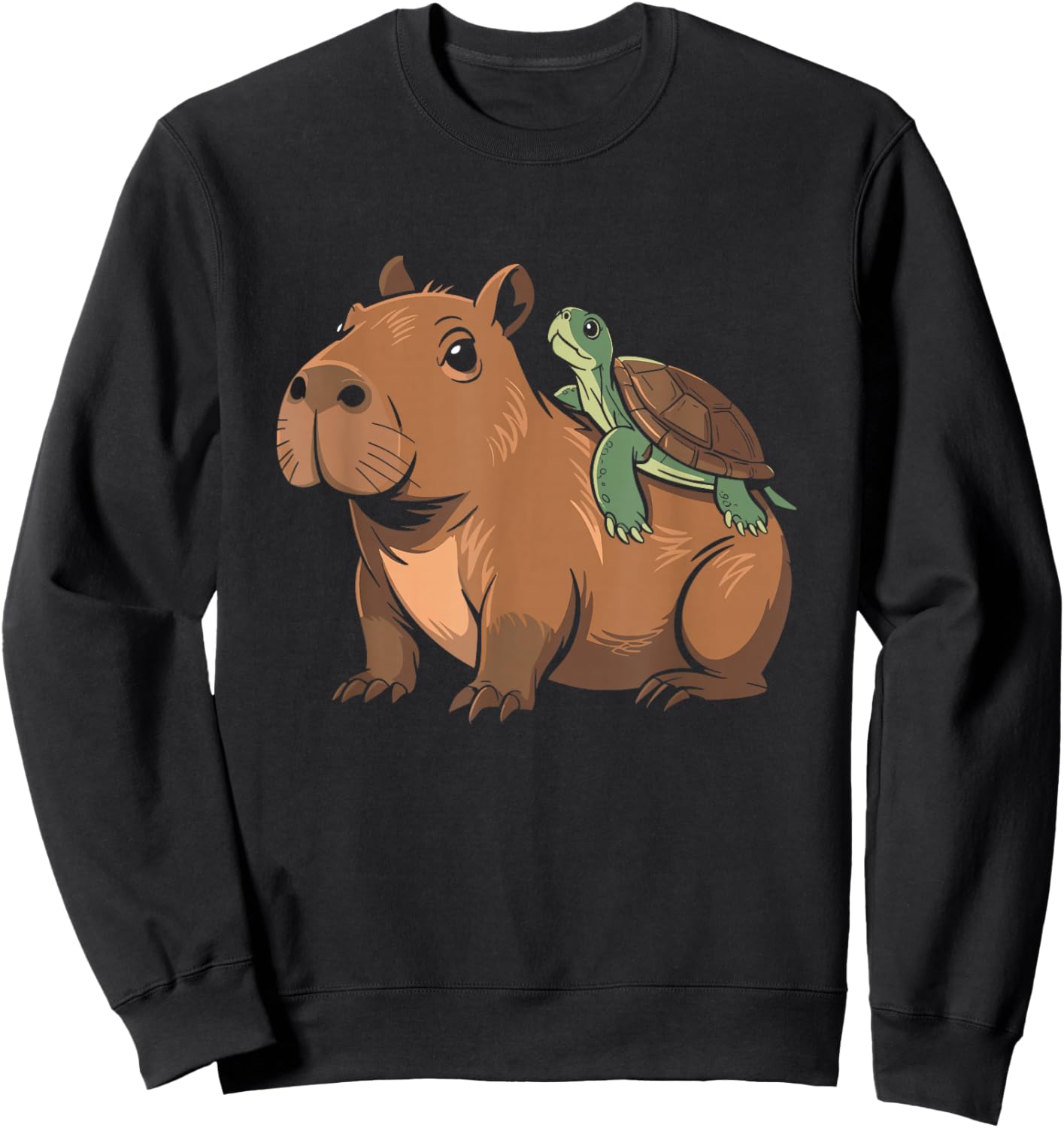 Capybara Turtle Kids Men Women Funny Graphic Sweatshirt - Sweatshirt | Black