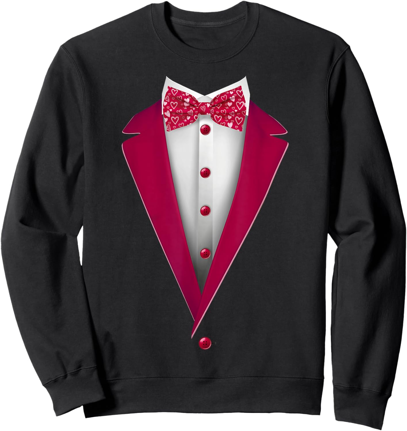 Tuxedo Bow Tie with Cute Hearts for Valentines Day Sweatshirt - Sweatshirt | Black
