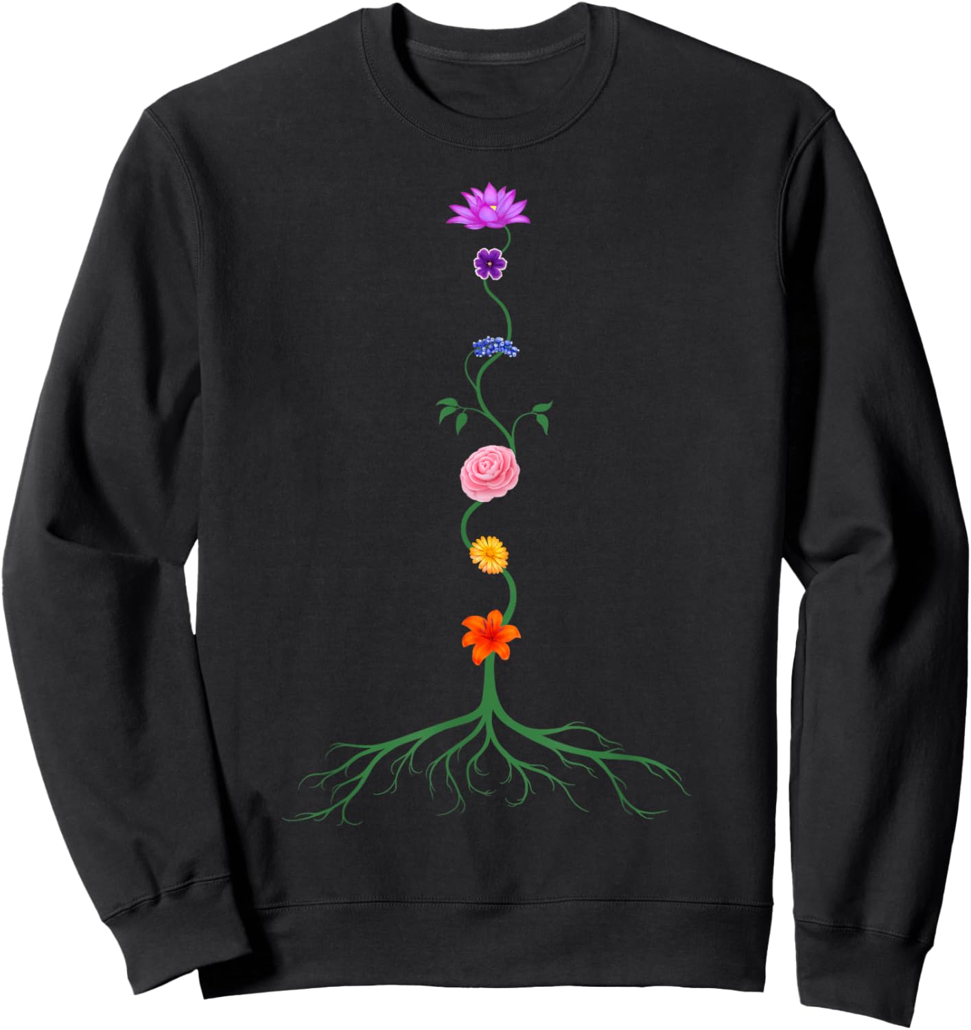 Seven Chakras as Chakra Colored Flowers, Yoga and Meditation Sweatshirt - Sweatshirt | Black