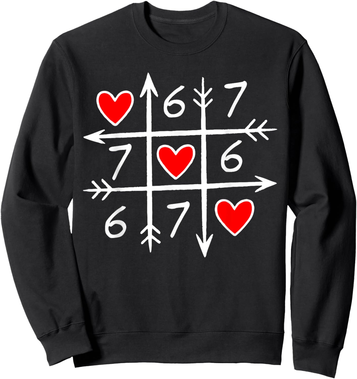 Funny 6 7 Meme Heart Gen Alpha Six Seven 67 Valentine’s Day Sweatshirt - Sweatshirt | Black