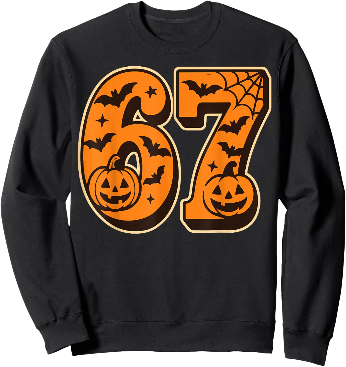 Halloween Six Seven Meme 6 7 Pumpkin Ghost Spooky Costume Sweatshirt - Sweatshirt | Black