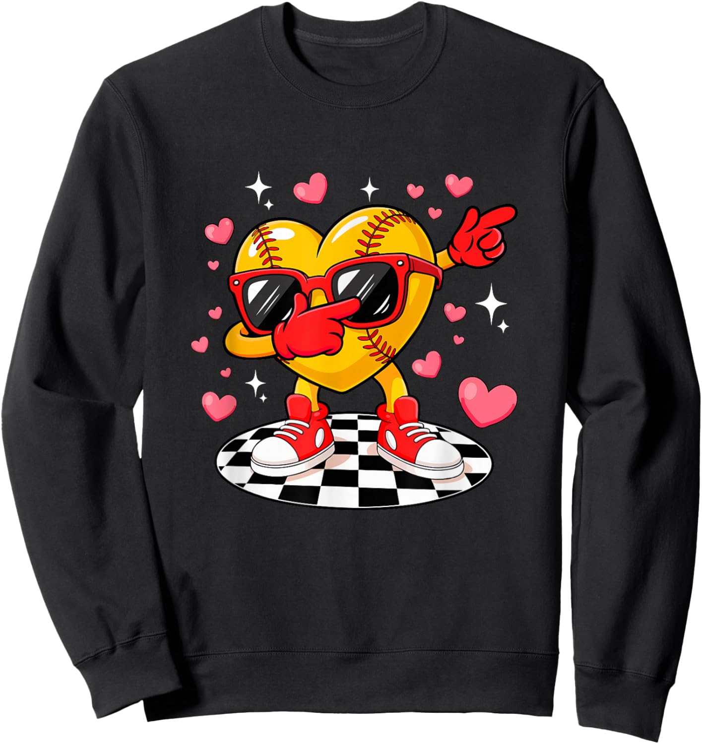 Dabbing Heart Sunglasses Valentine Softball Player Team Sweatshirt - Sweatshirt | Black