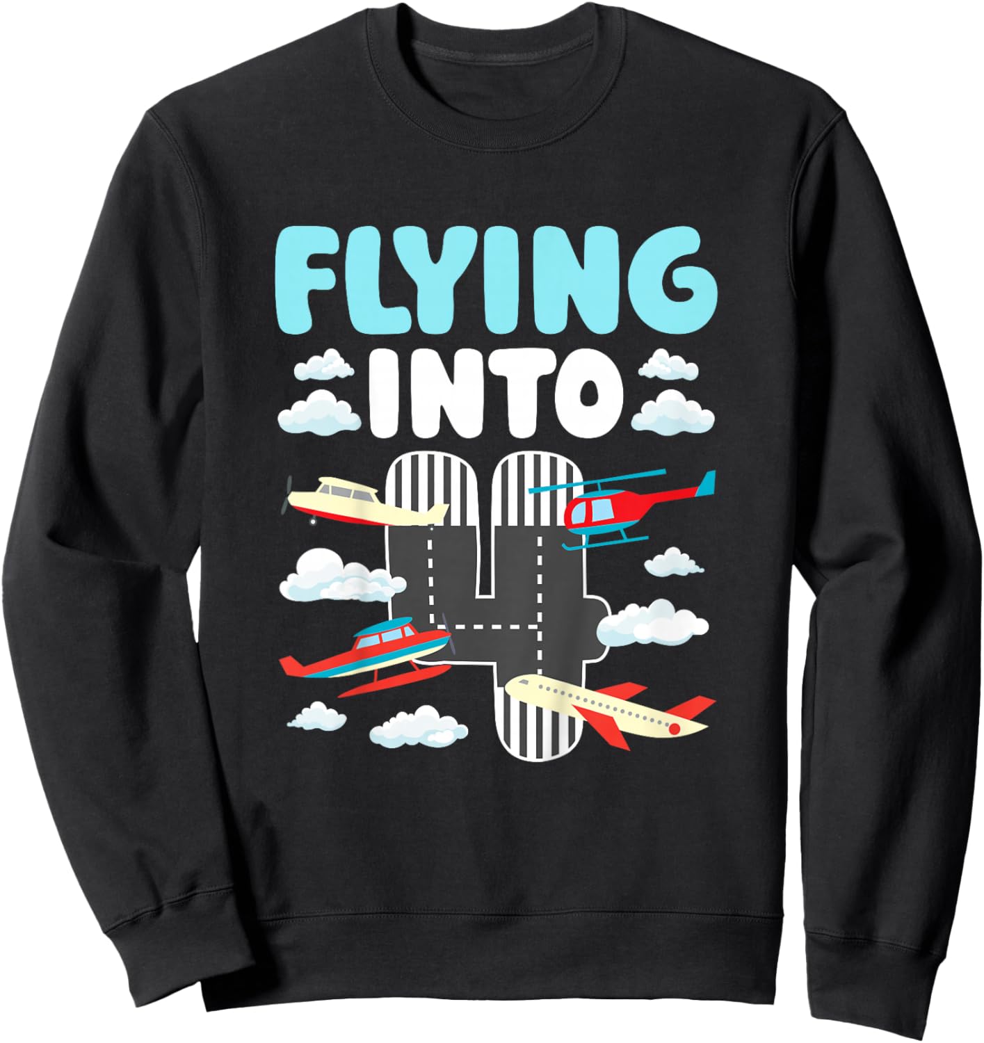 4th Airplane Birthday Party 4 Year Old Pilot Birthday Sweatshirt - Sweatshirt | Black
