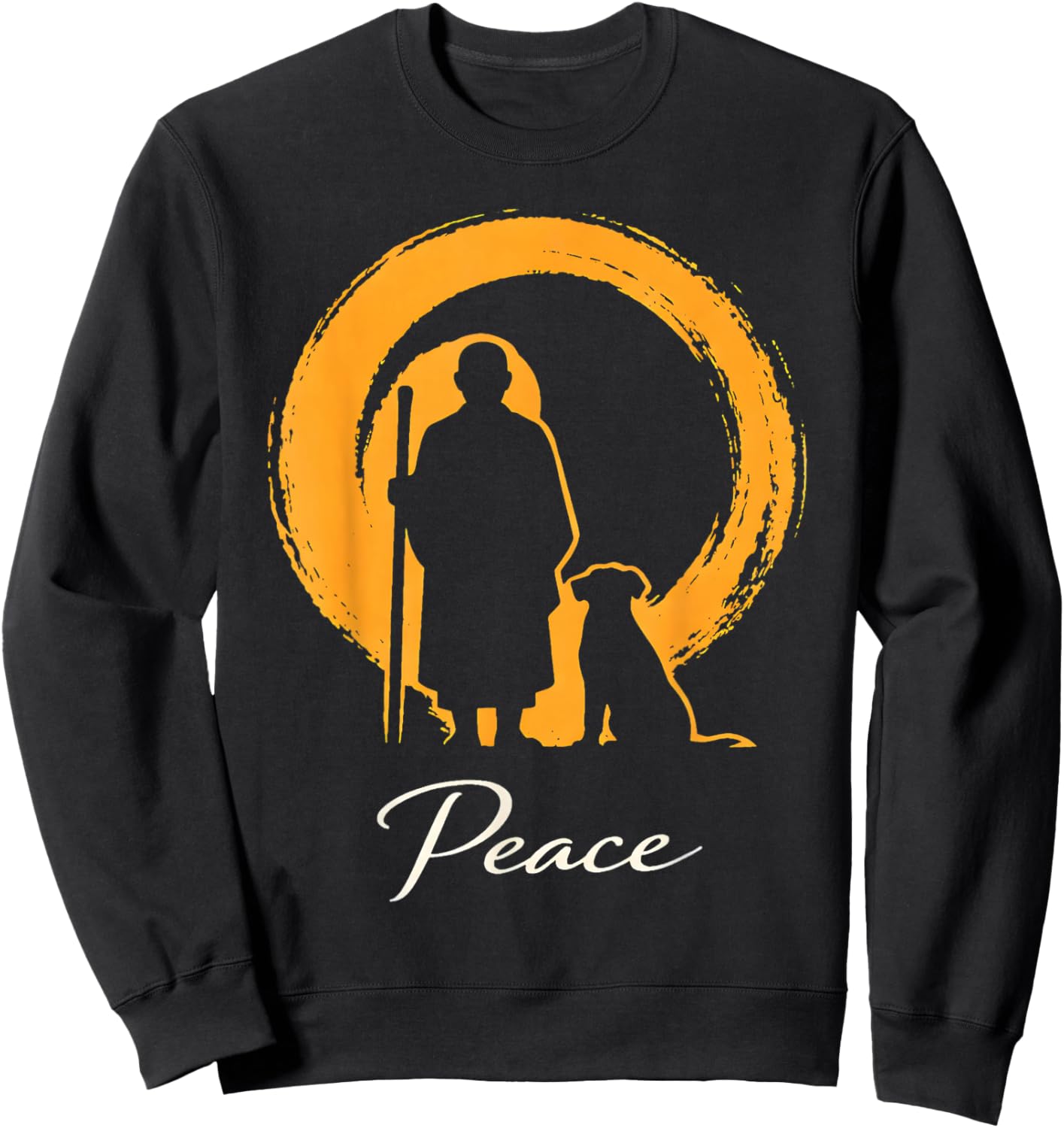 Minimalist Zen Art Walk for Peace Monks with Aloka Dog Sweatshirt - Sweatshirt | Black