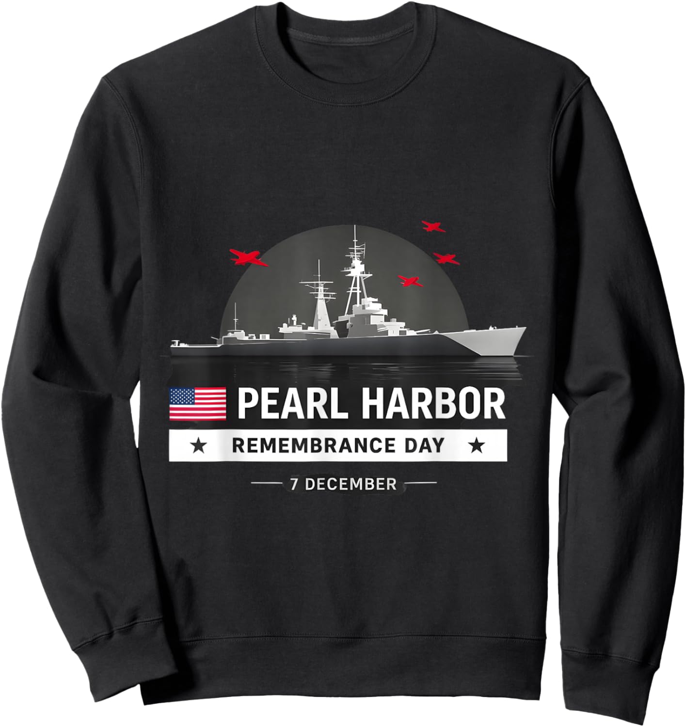 Pearl Harbor Remembrance Day Patriotic Vintage Flag Memorial Sweatshirt - Sweatshirt | Black