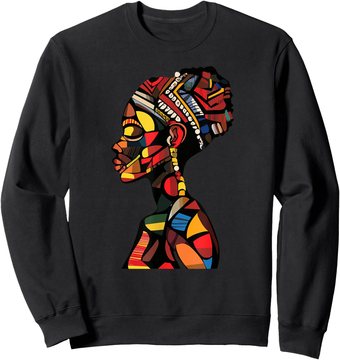 African Queen Profile Colorful Afrocentric Woman Sweatshirt - Sweatshirt | Black