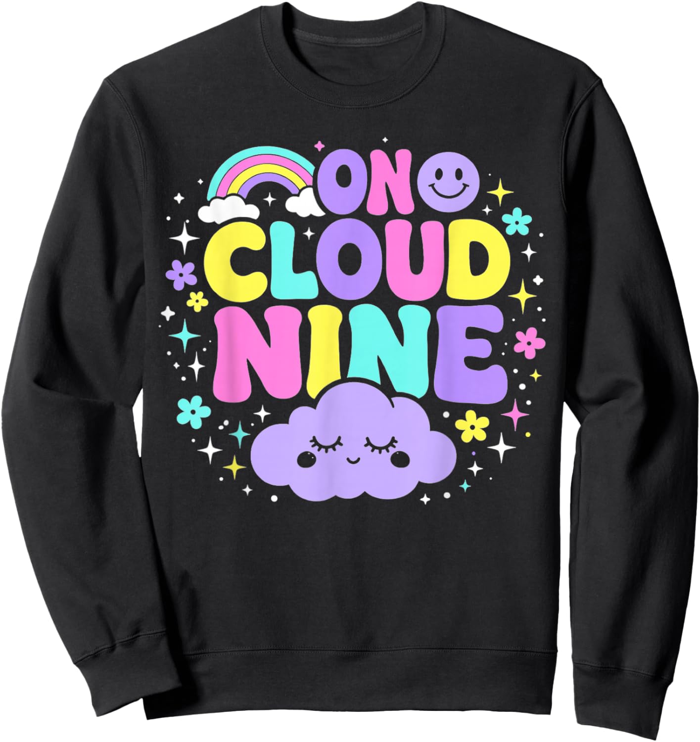 Groovy On Cloud Nine Bday 9th Birthday Girl 9 Year Old Sweatshirt - Sweatshirt | Black
