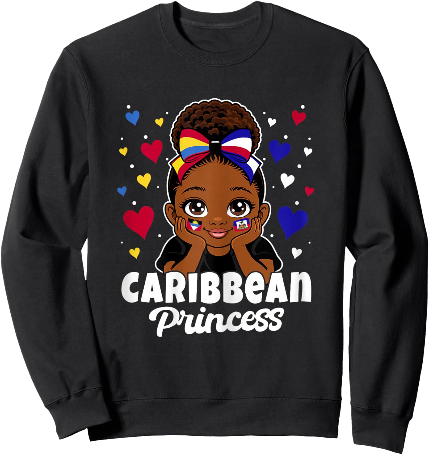 Caribbean Princess Girl Antigua and Haiti Flag Heritage Sweatshirt - Sweatshirt | Black