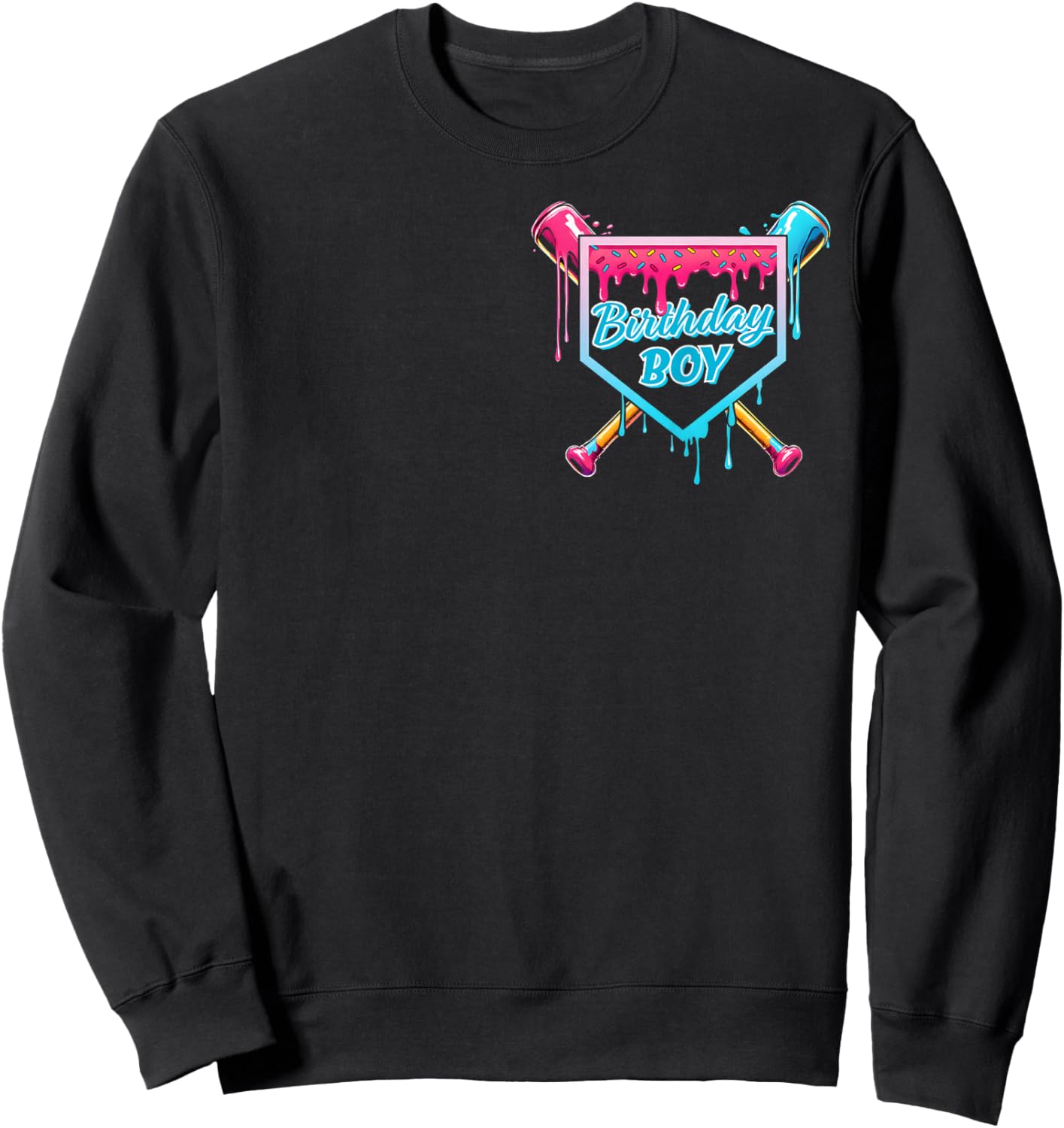 Baseball 6 Year Old Ice Cream Drip 6th Birthday Boy Number 6 Sweatshirt - Sweatshirt | Black
