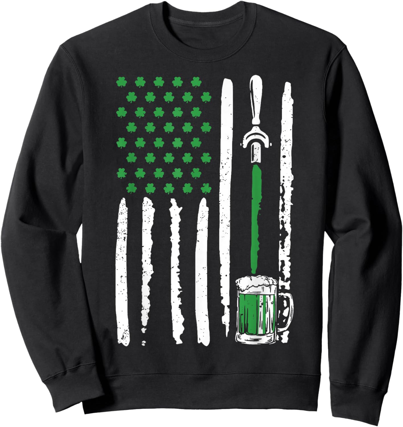 Irish American Flag Beer Shirt St Patricks Day Men Women Sweatshirt - Sweatshirt | Black
