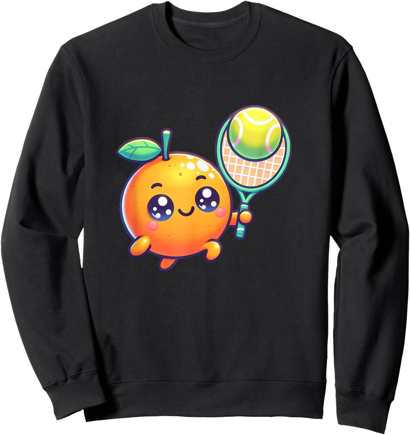 Cute Citrus Tennis Orange with Racket and Ball Sweatshirt - Sweatshirt | Black